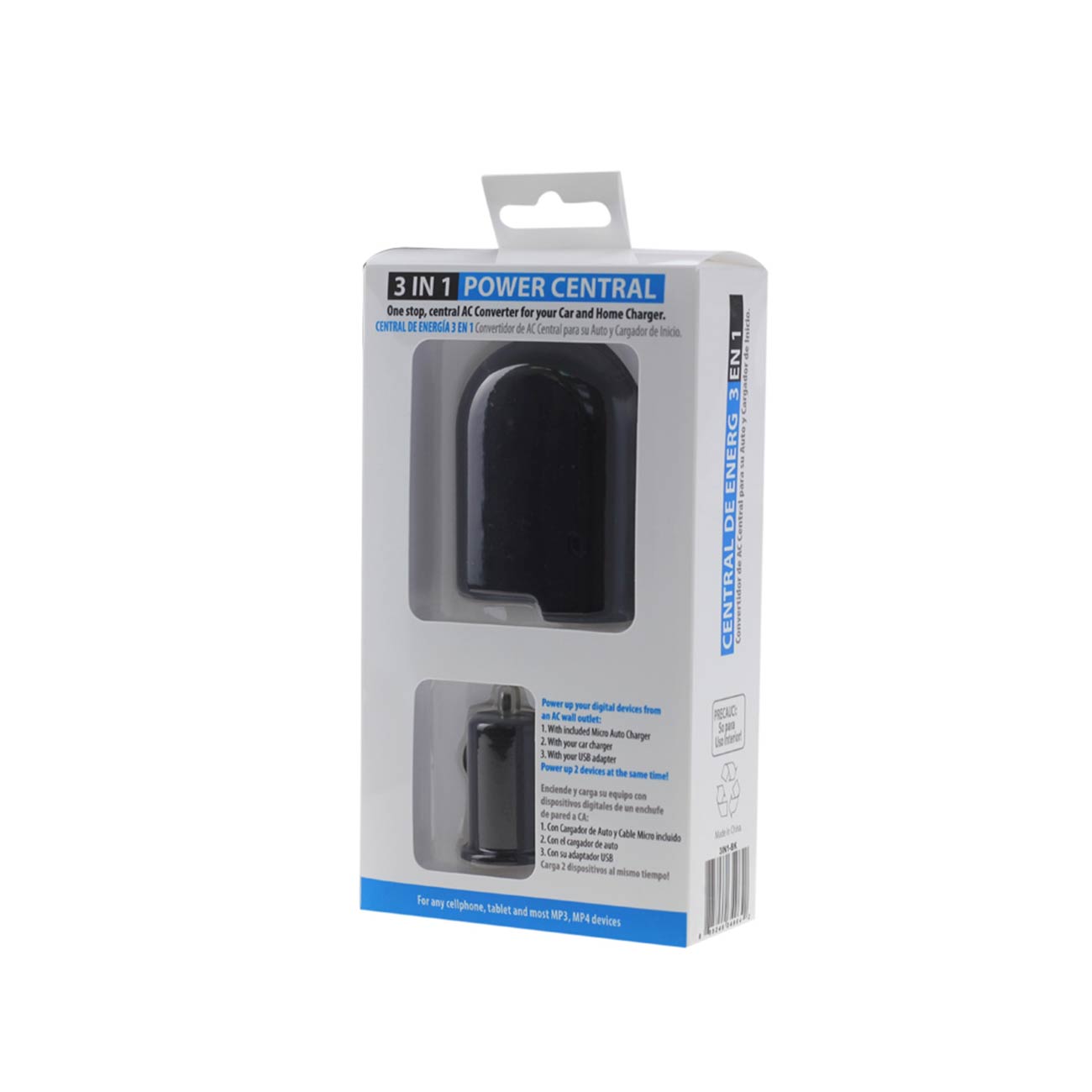 1 AMP 3-IN-1 AC TO DC WALL ADAPTER TO CAR CHARGER IN BLACK - Durable & Reliable