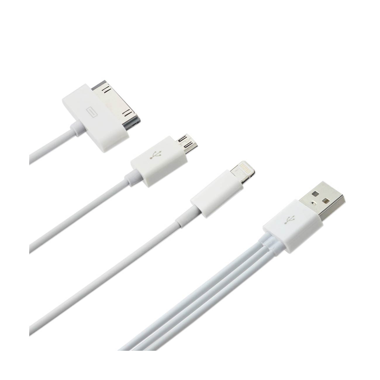 8 PIN AND MICRO USB TRIO 3-IN-1 USB DATA CABLE 0.58FT IN WHITE - Ultra-Slim & Reliable
