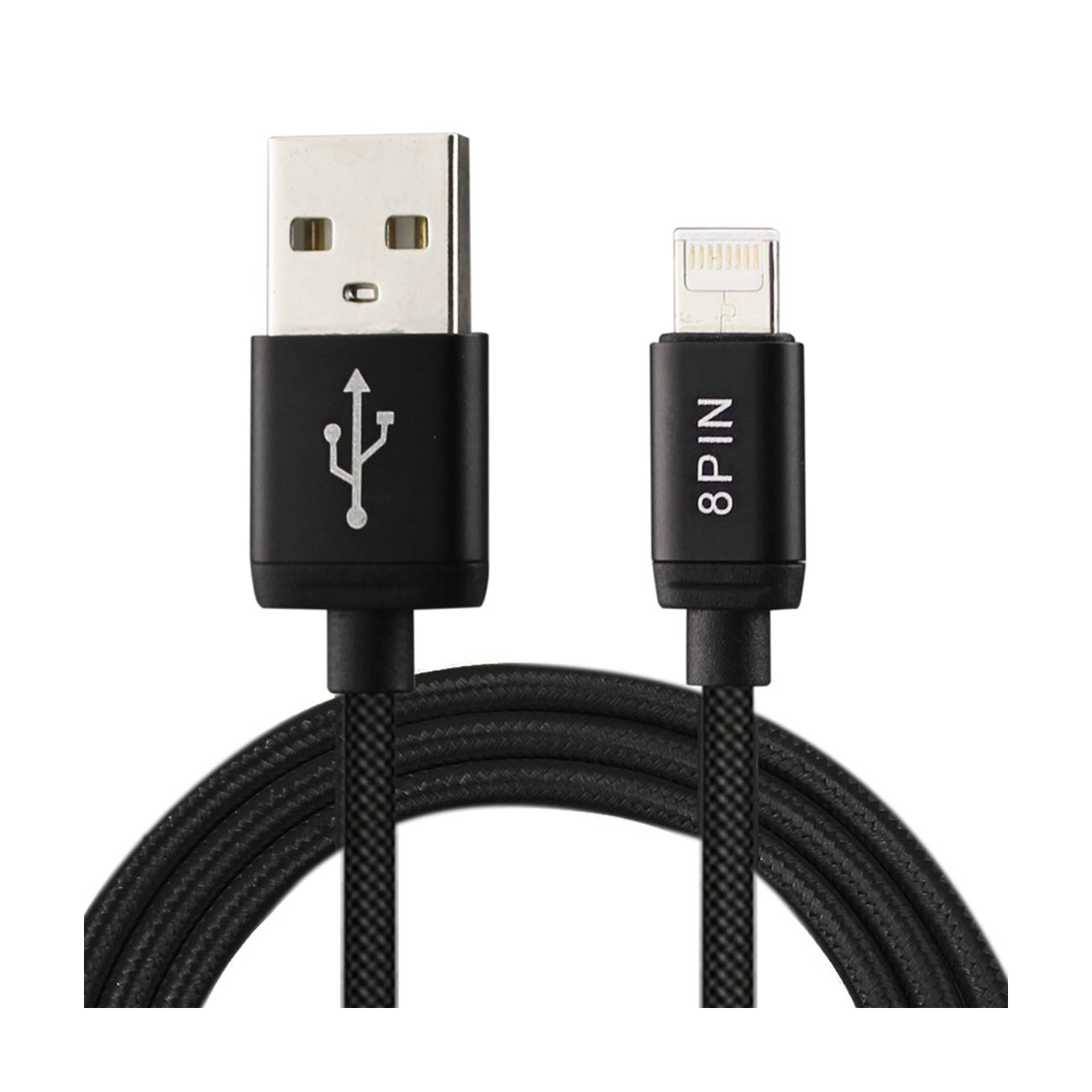 NYLON BRAIDED REVERSIBLE MICRO USB AND 8-PIN 2-IN-1 CABLE 3.3FT IN BLACK - Heavy Duty & Reliable