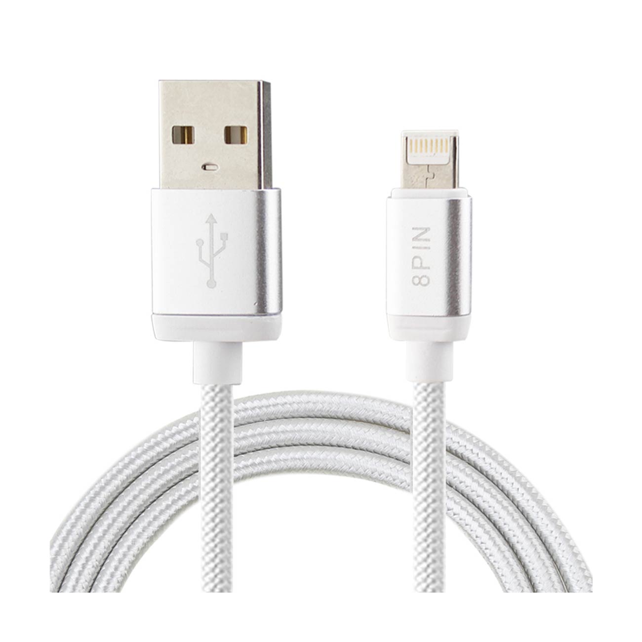 NYLON BRAIDED REVERSIBLE MICRO USB AND 8-PIN 2-IN-1 CABLE 3.3FT IN WHITE - Durable & Reliable
