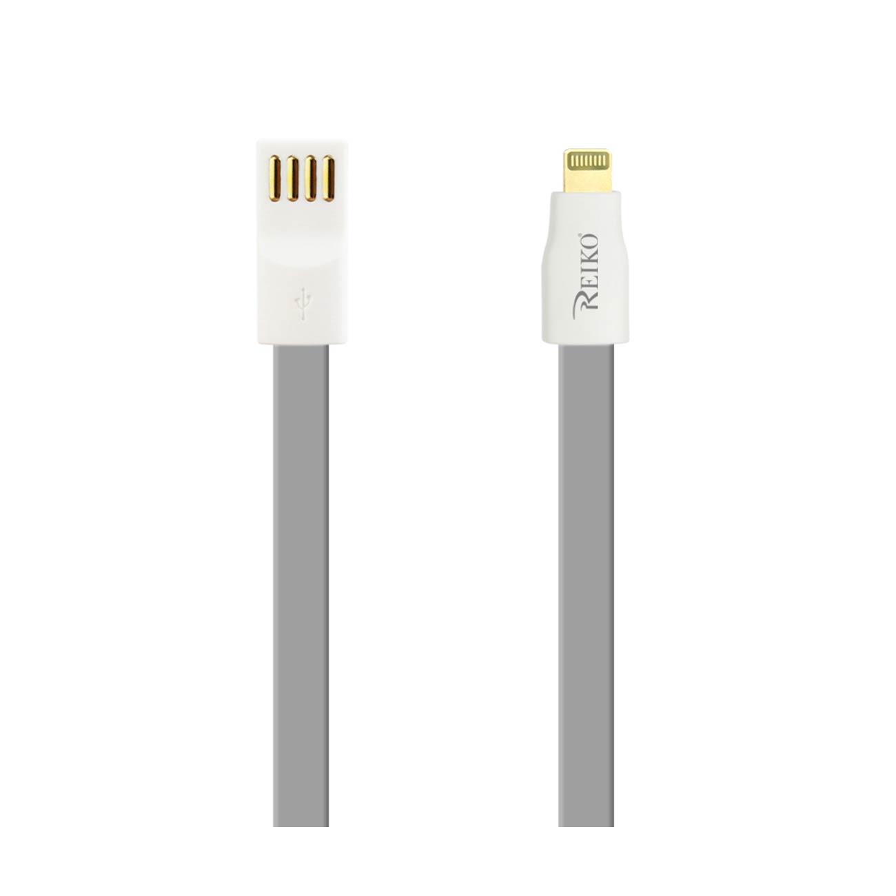8 PIN FLAT USB GOLD PLATED DATA CABLE 3.9FT WITH CABLE TIE IN GRAY - Ultra-Slim & Reliable