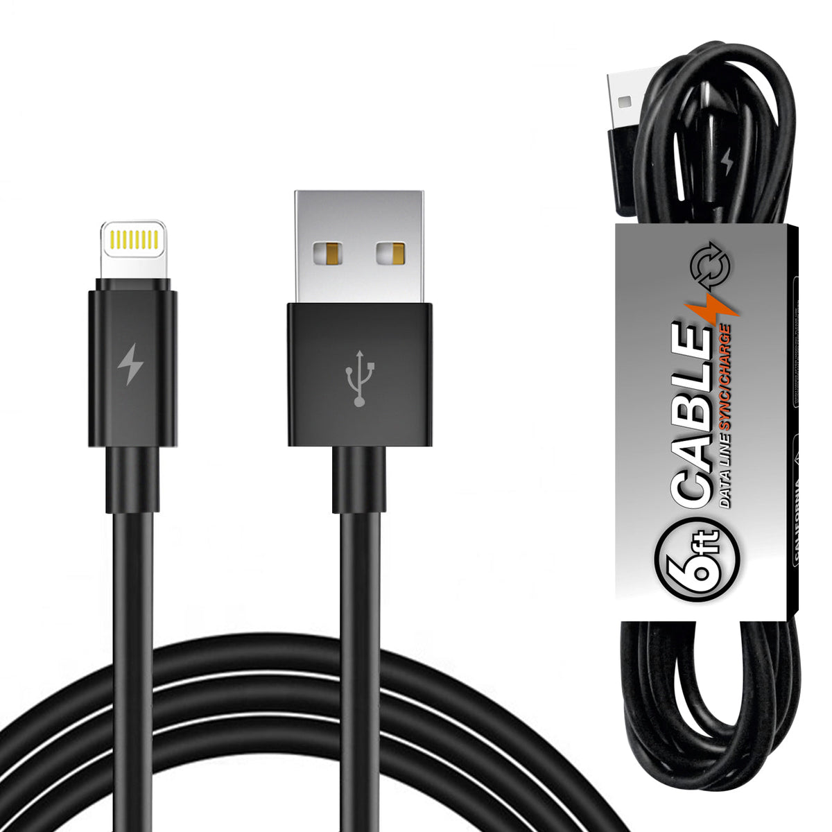 6 FT PVC Material 8PIN USB 2.0 Data Cable In BLACK in simple packaging-DC27A-6FT8PBK - Premium & Reliable