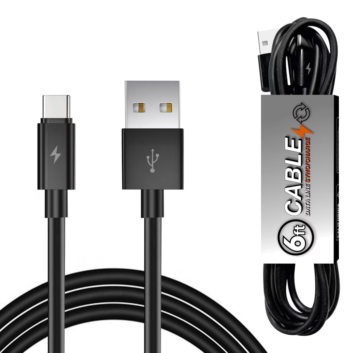 6 FT PVC Material TYPE C USB 2.0 Data Cable In BLACK in simple packaging-DC27A-6FTTYPECBK - Heavy Duty & Reliable