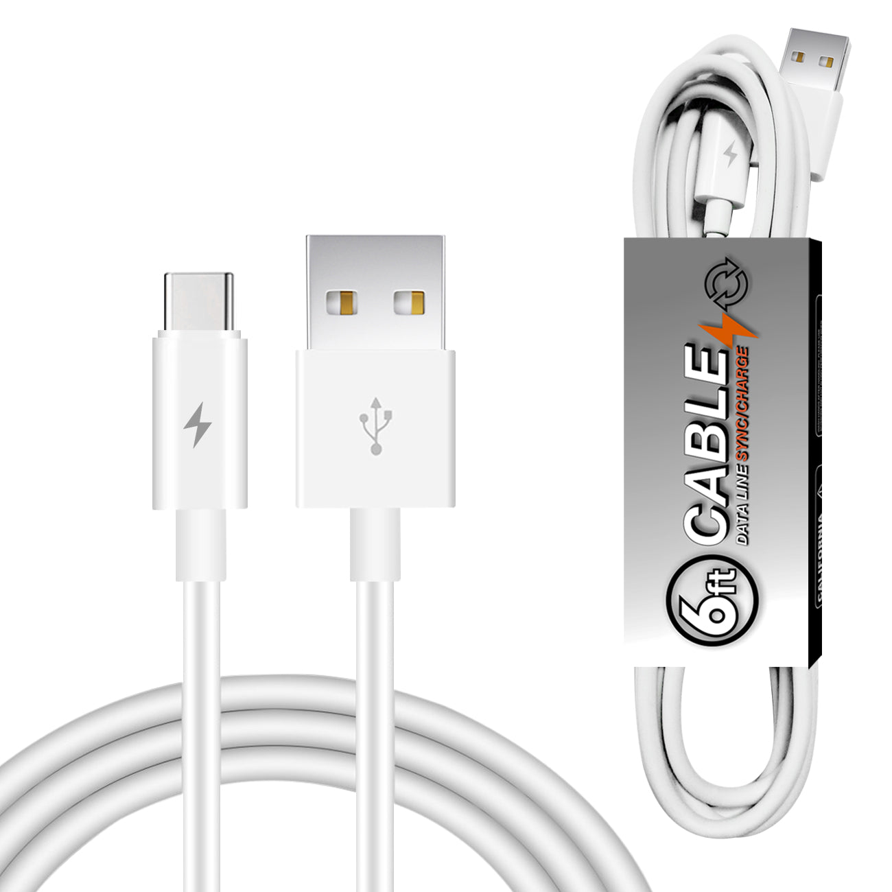 6 FT PVC Material TYPE C USB 2.0 Data Cable In White in simple packaging-DC27A-6FTTYPECWH - Premium & Reliable