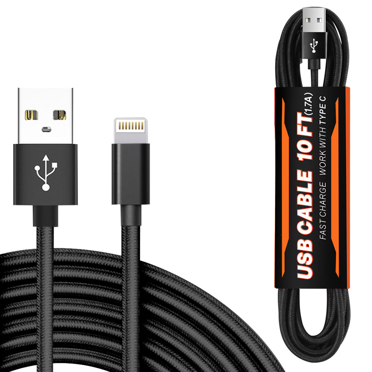 10FT USB Cable For IOS In Black - Crystal Clear & Reliable