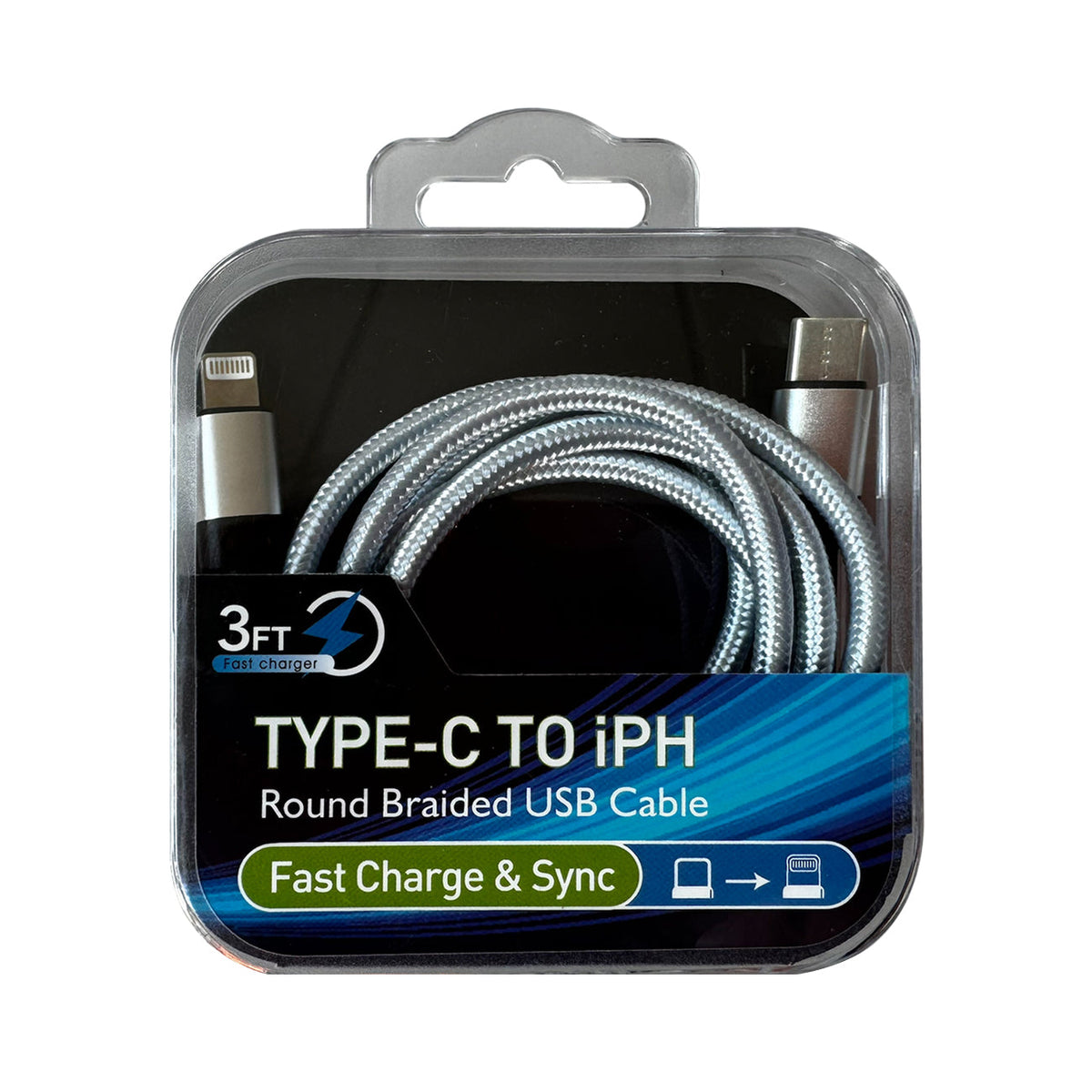 Power Delivery USB-C to 8-PIN Fast Charging & Sync Nylon-Braided 3FT Cable In Silver - Heavy Duty & Reliable