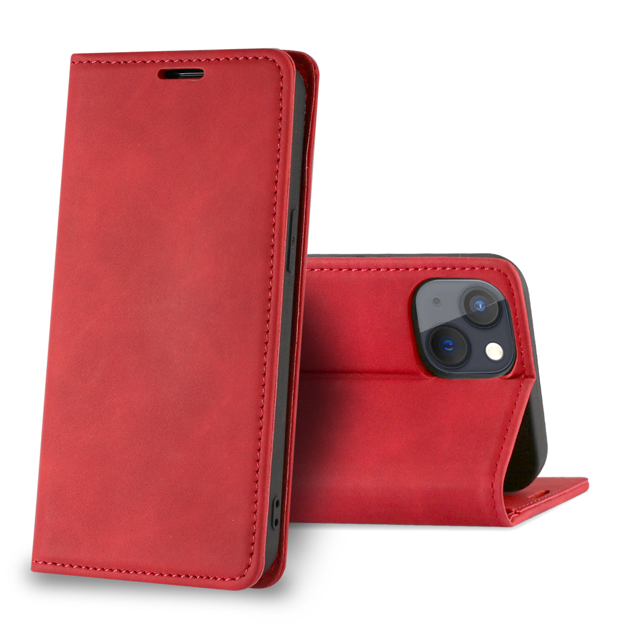 iPhone 13 Mini Compatible Magnetic wallet Leather phone case For Apple iPhone 13 Mini (Red) (FC34-IPH13MINIRD) - Heavy Duty Protection by