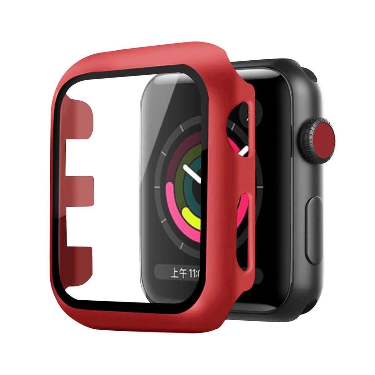 Full Cover tempered glass screen protector with pc case for Apple Watch 42 mm In Red - Premium & Reliable