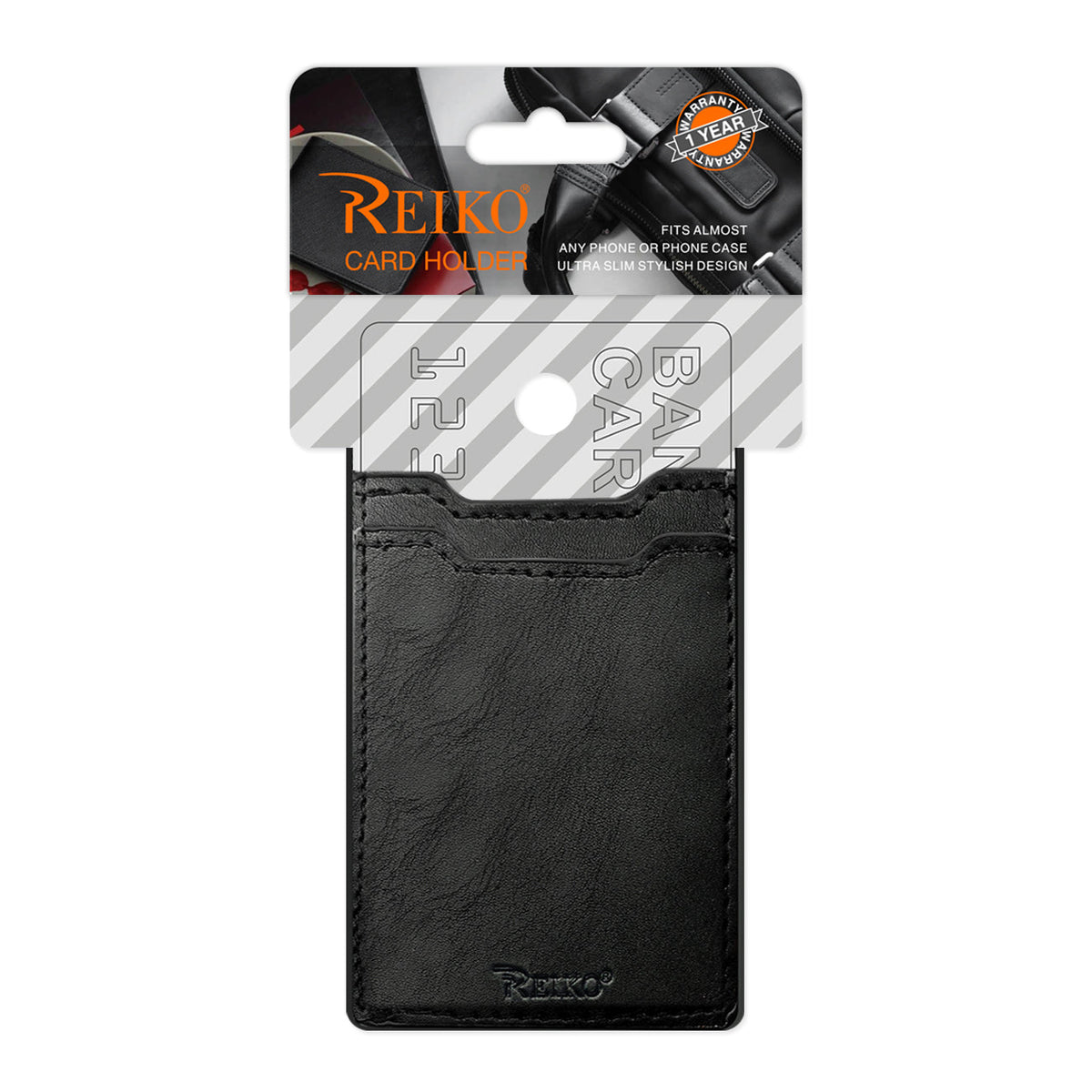 Leather Adhesive Pocket Card Holder with Two Slots In Black - Durable & Reliable