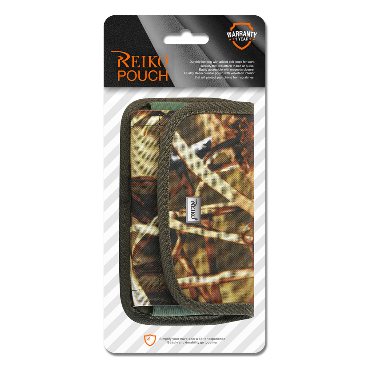 Horizontal Rugged Pouch With Velcro and Metal Belt Clip In Camouflage (5.8 x 3.0 x 0.7 Inches) - Durable & Reliable