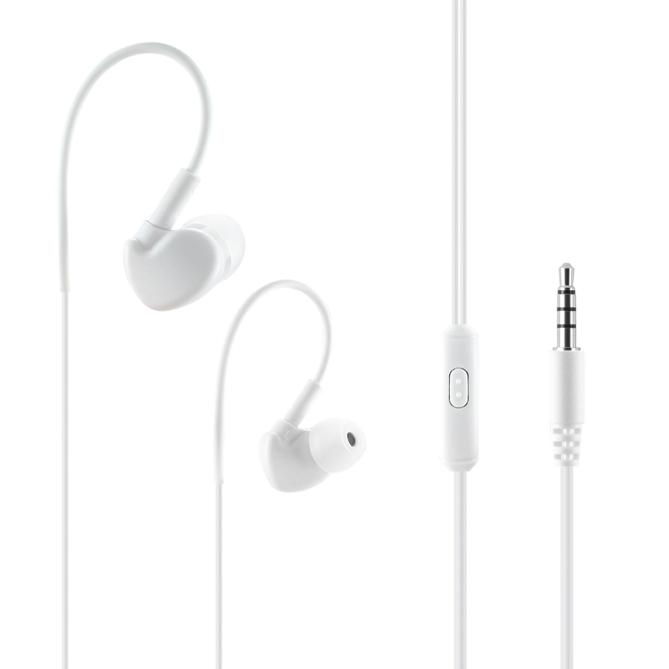 HS1440-35MMMICWH UNIVERSAL SPORT STEREO EARPHONES W. TANGLE FREE NOODLE CABLE AND MIC IN WHITE - Shockproof & Reliable