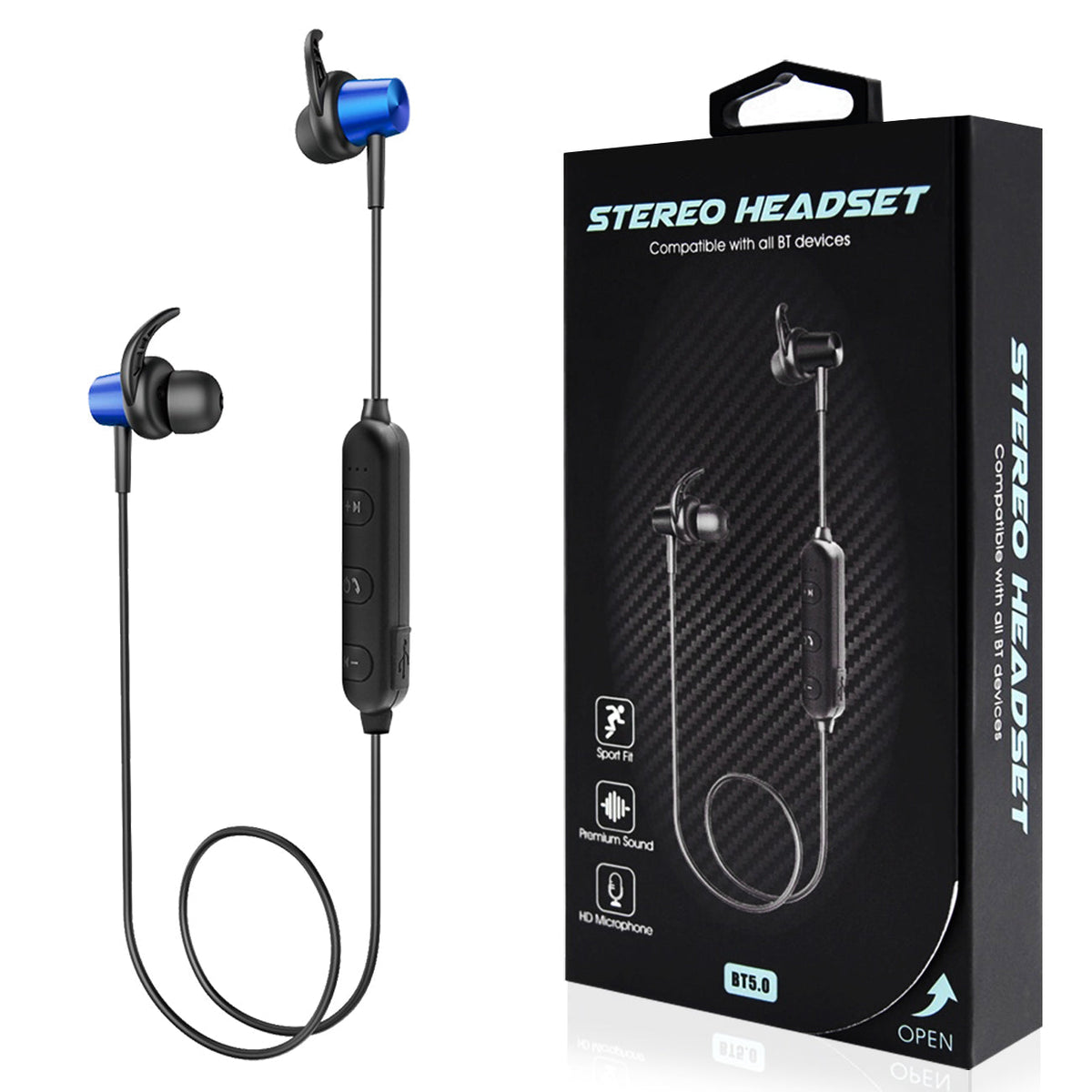 Magnetic Bluetooth Earphone Headset With Mic In Navy HSBT01-UNINV - Shockproof & Reliable