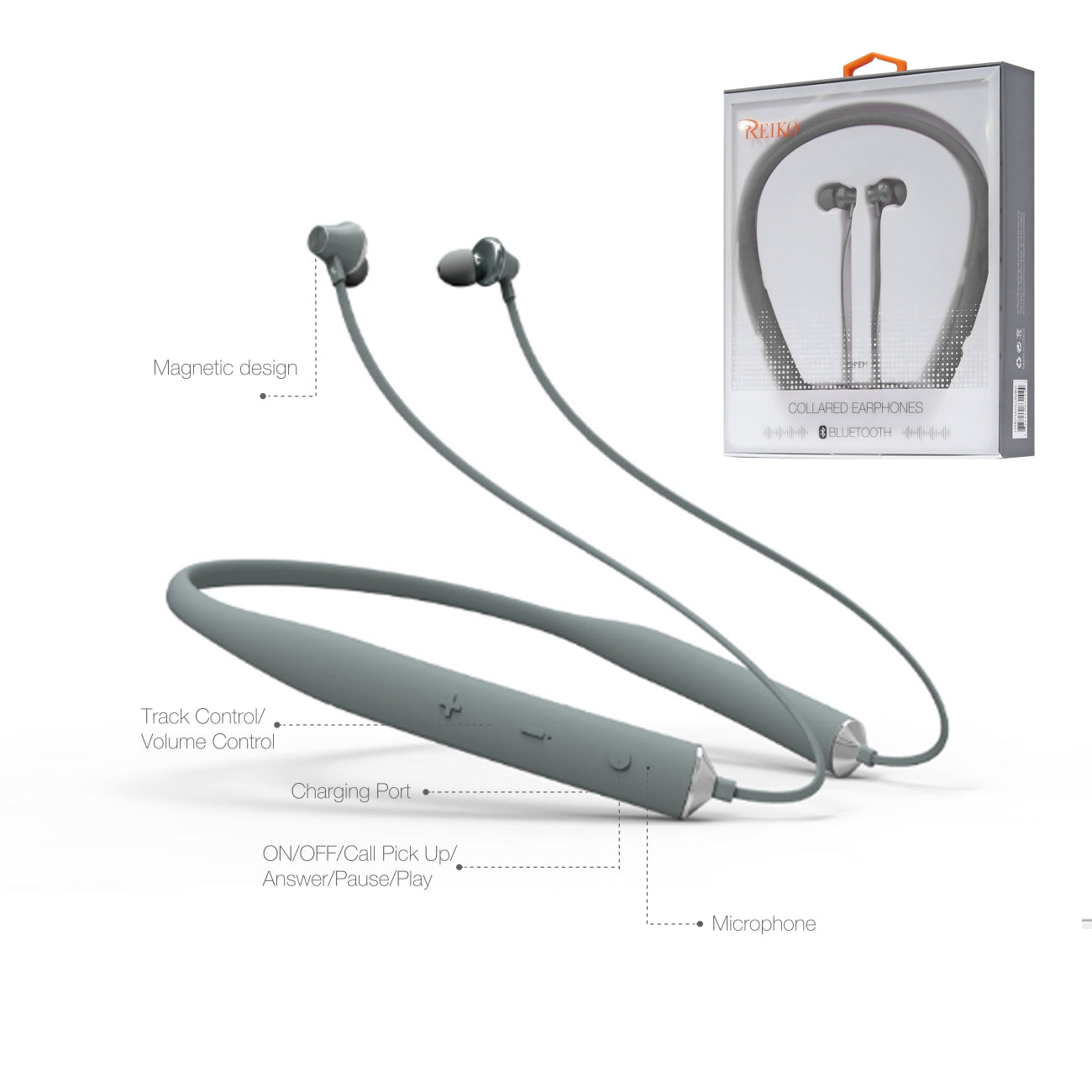 Universal Bluetooth Earphones Gray HSBT1570-UNIGY - Ultra-Slim & Reliable