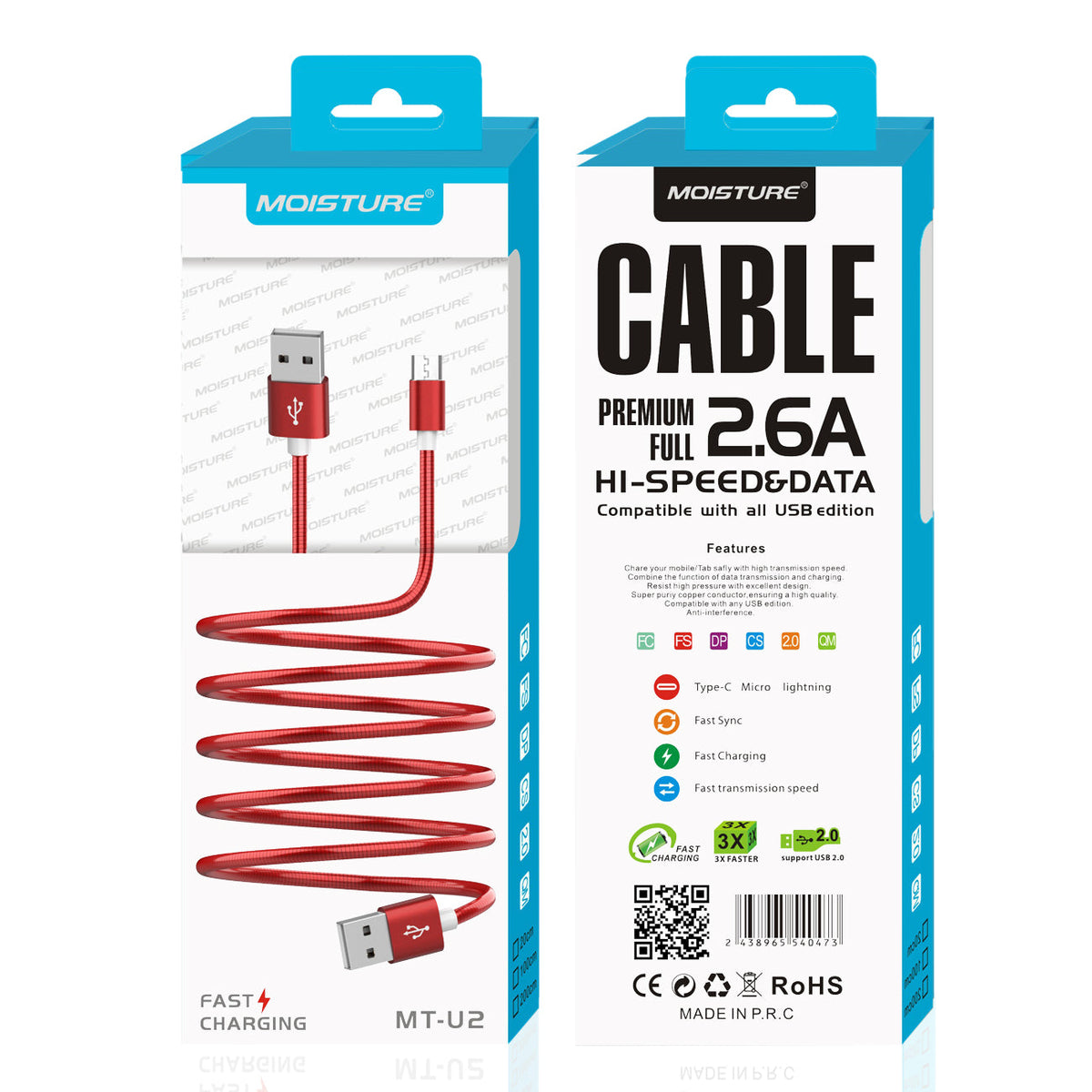 Moisture 2.6A Premium Full Hi-Speed USB A To Micro USB Data Cable In Red - Premium & Reliable