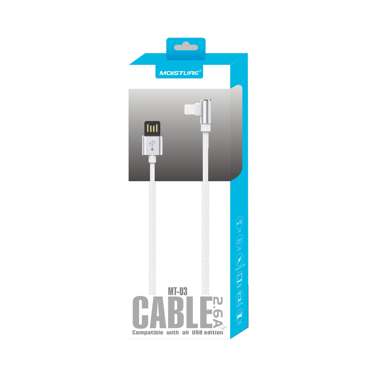 Moisture 2.6A Premium Full Steel USB TO 8PIN Cable In Silver - Heavy Duty & Reliable