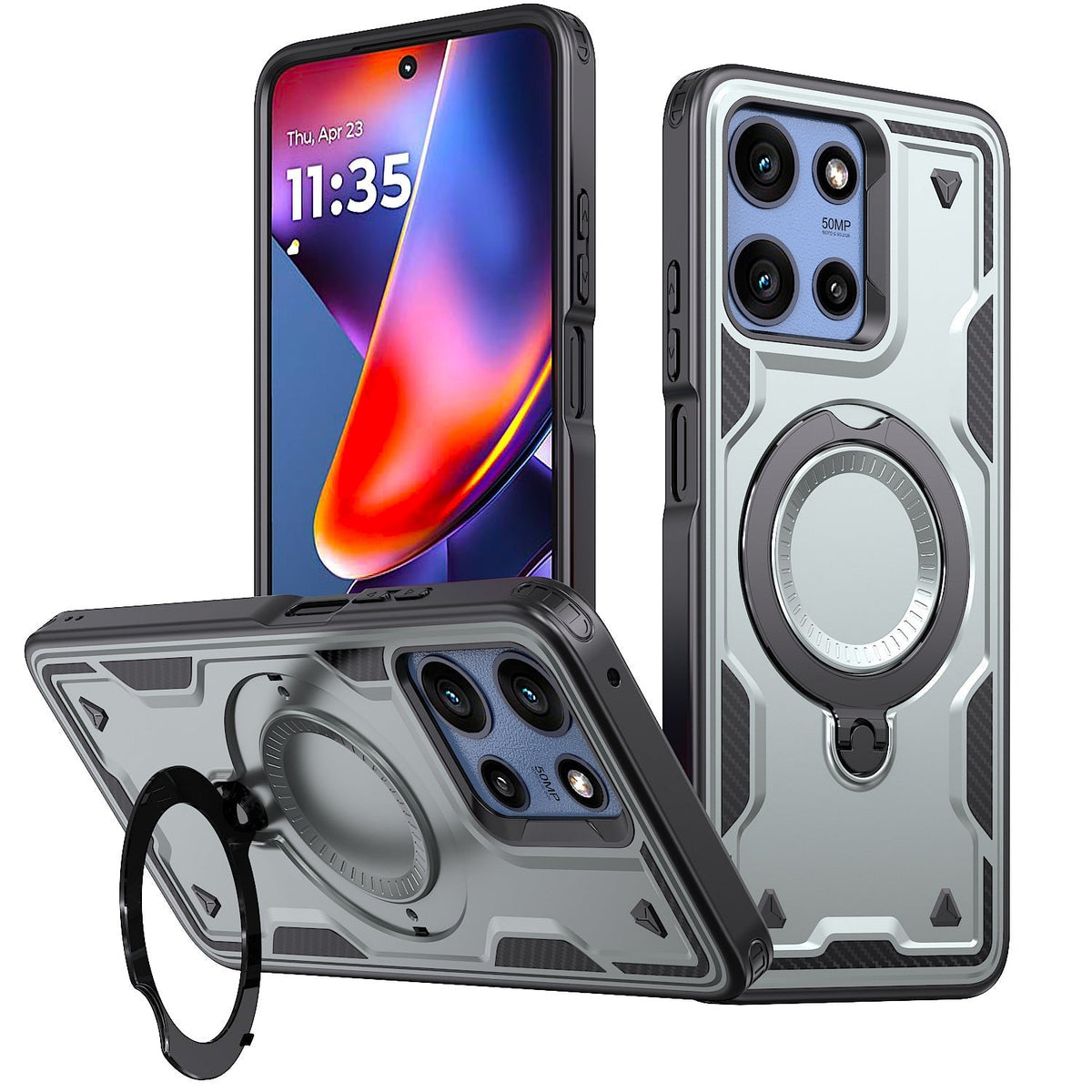 360¡ã Rotating Magnetic Versatile Stand Gray Compatible with Motorola Moto G 5G 2025 - Ultra-Slim & Reliable