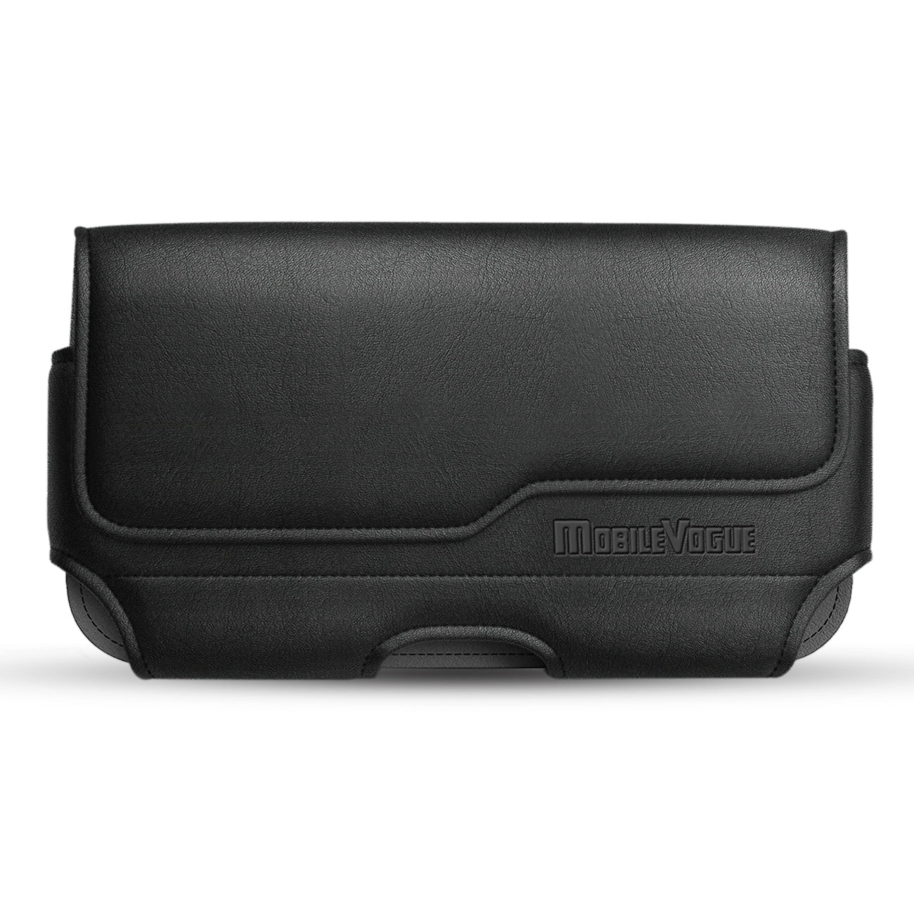 MV Horizontal Leather Pouch With Z Lid Pattern With Embossed Logo In Black (5.8X3.2X0.7 Inches) - Heavy Duty & Reliable