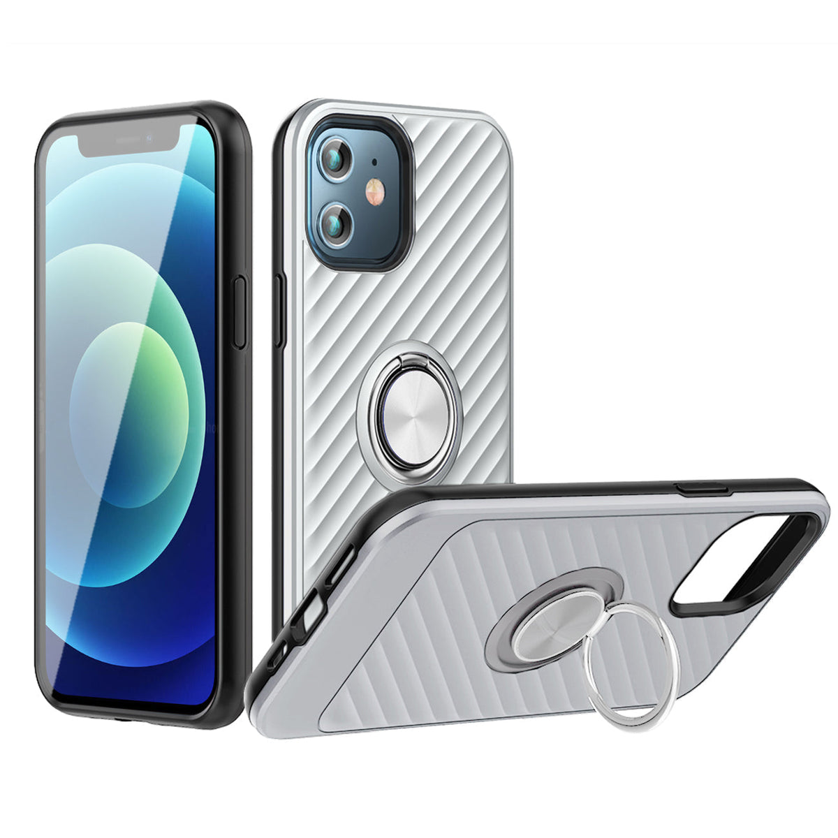 IPHONE 12 MINI Compatible Phone Case with Ring Holder APPLE IPHONE 12 MINI In Silver - Crystal Clear Protection by