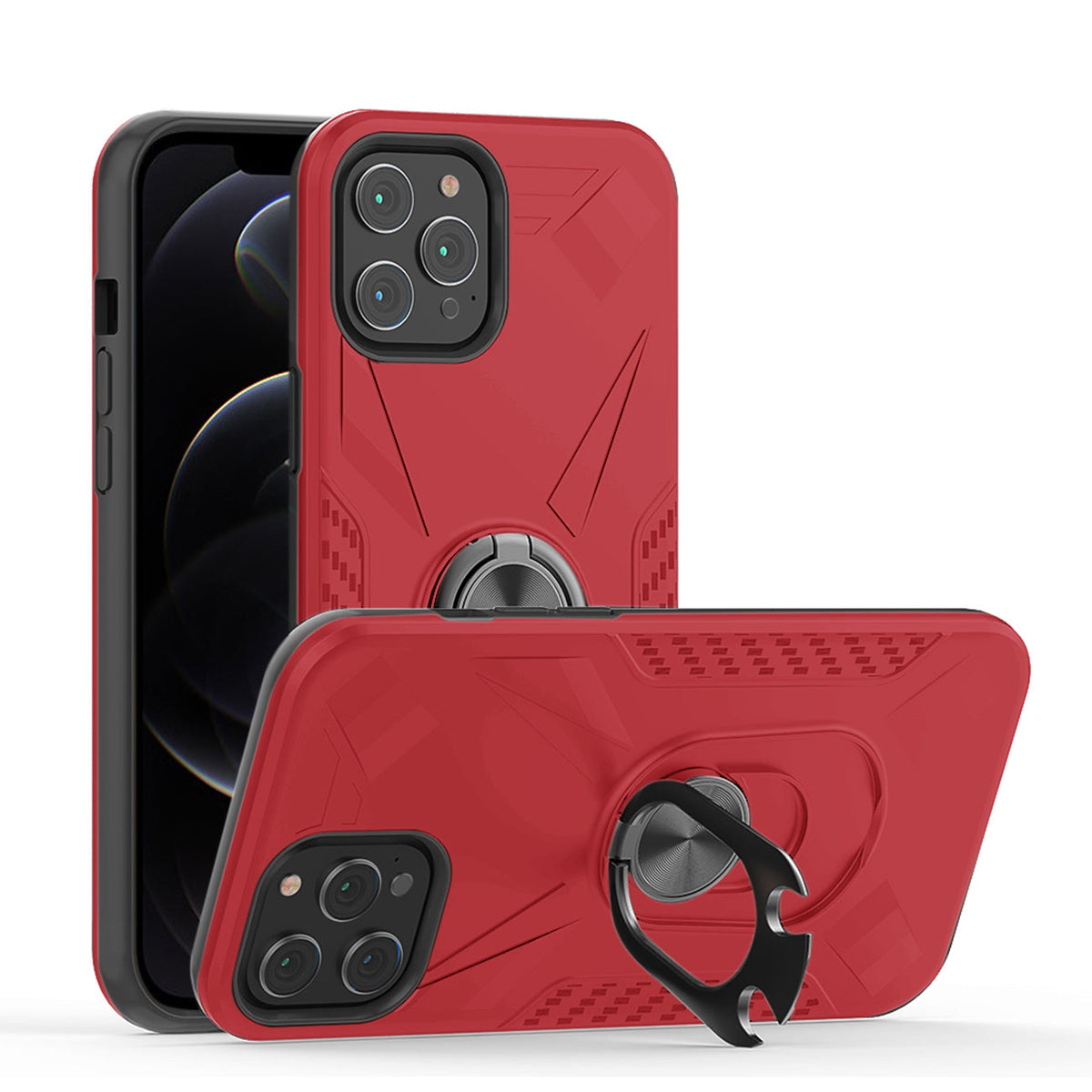 IPHONE 12 PRO Compatible APPLE IPHONE 12 PRO MAX Case with Ring Holder In Red - Crystal Clear Protection by