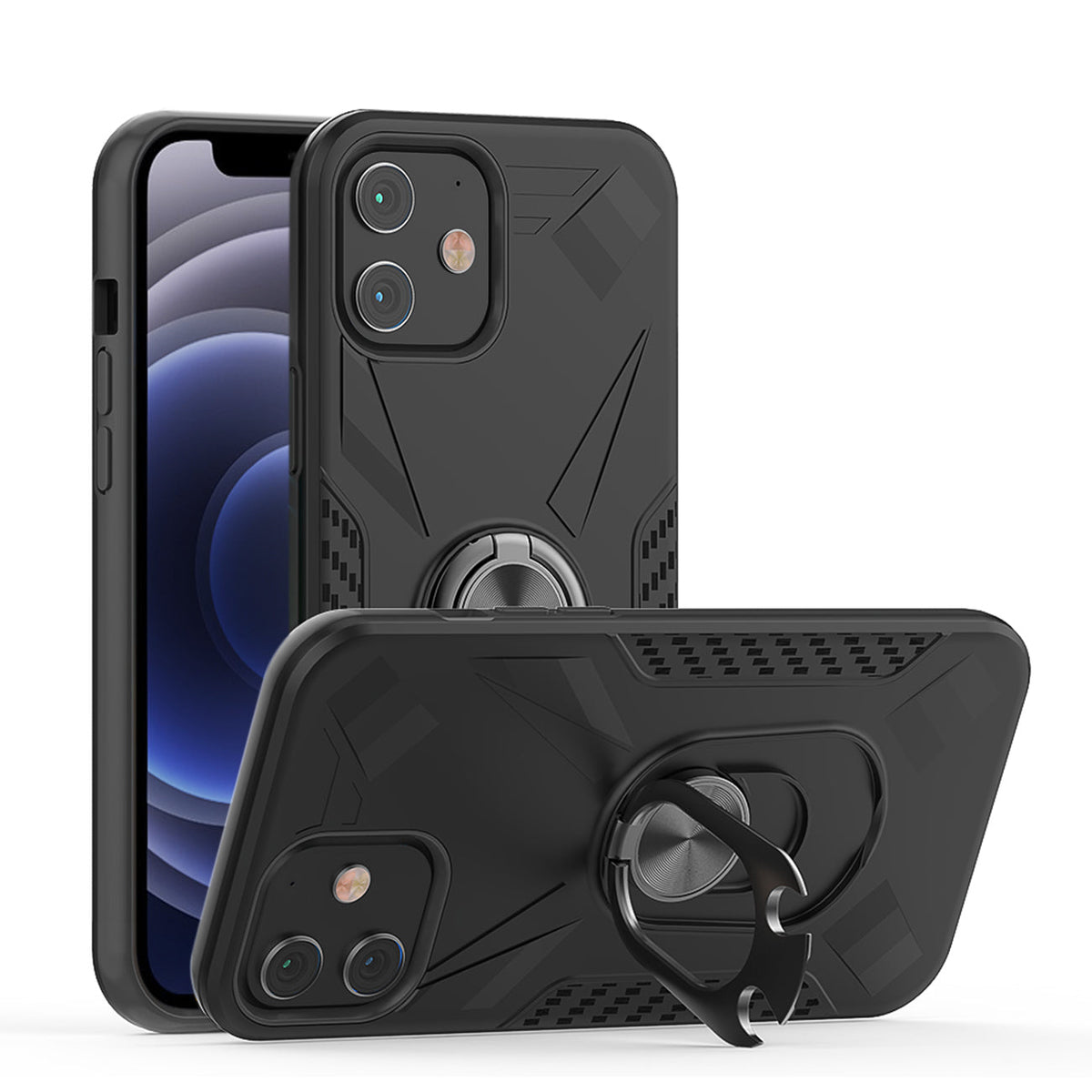 IPHONE 12 MINI Compatible APPLE IPHONE 12 MINI Case with Ring Holder In Black - Premium Protection by