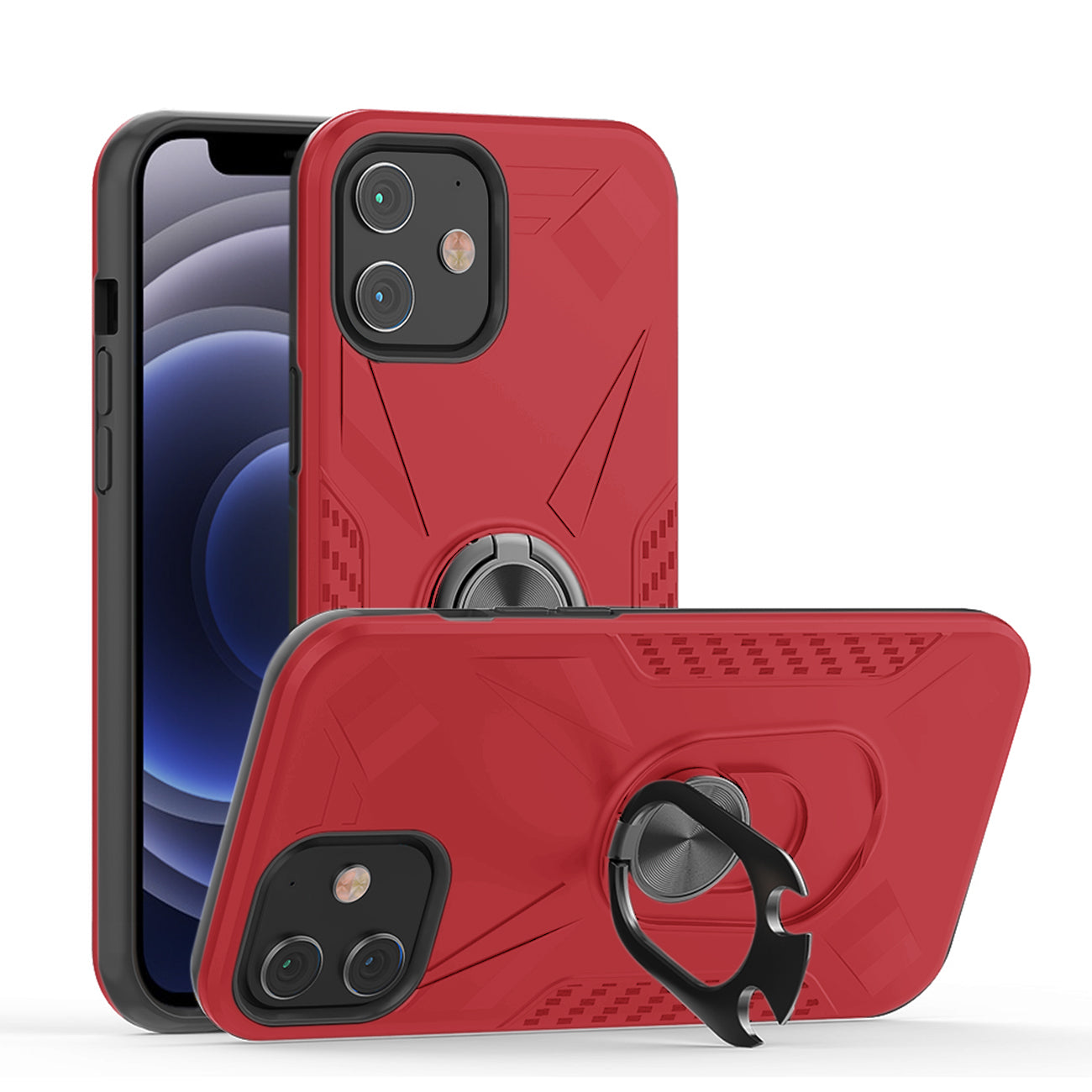 IPHONE 12 MINI Compatible APPLE IPHONE 12 MINI Case with Ring Holder In Red - Premium Protection by