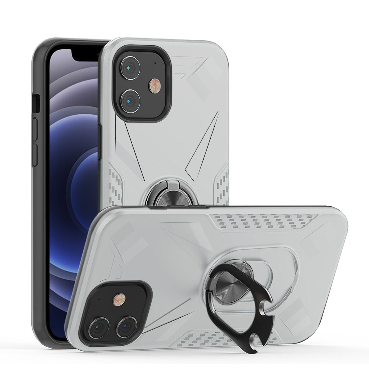 IPHONE 12 MINI Compatible APPLE IPHONE 12 MINI Case with Ring Holder In Silver - Ultra-Slim Protection by