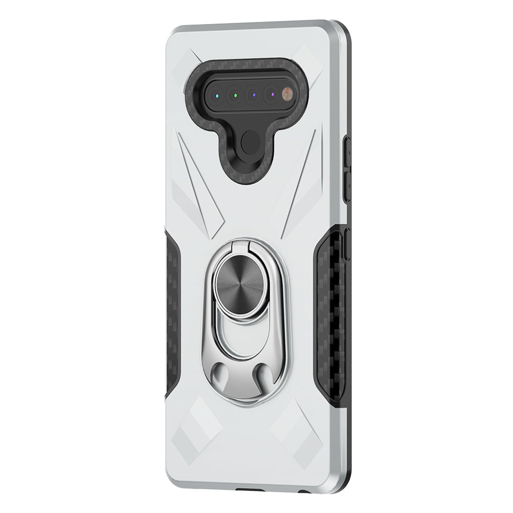 Phone Case with Ring Holder LG K51 Case In Silver - Heavy Duty & Reliable