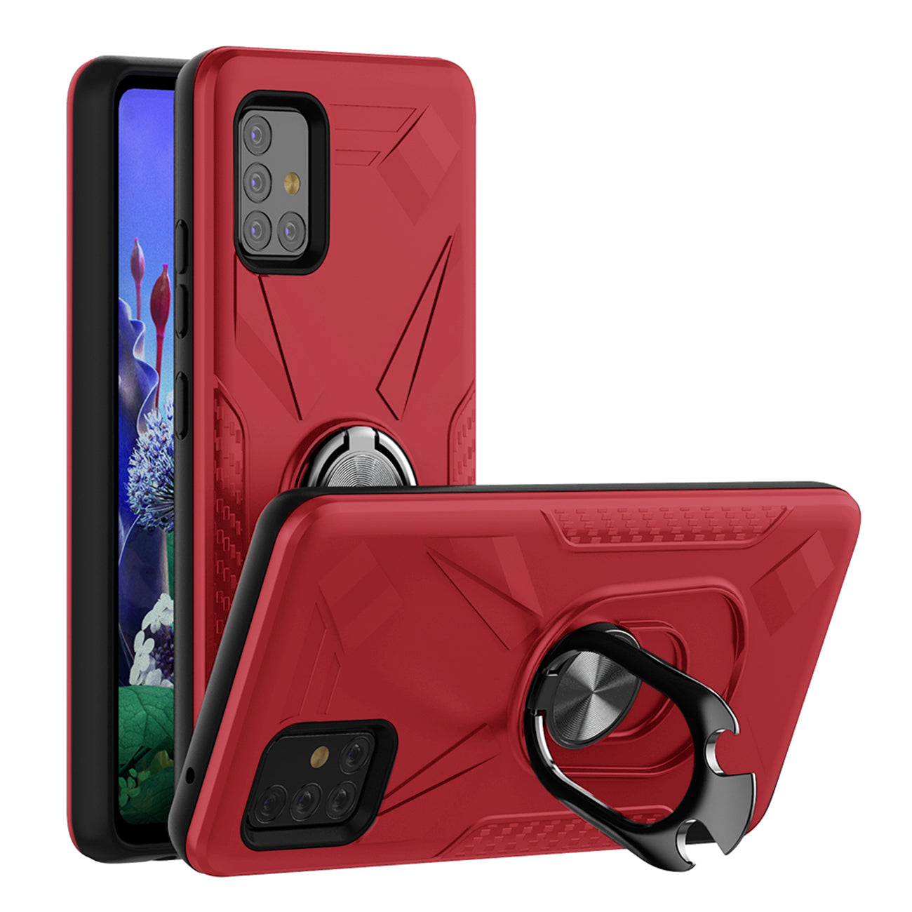 Phone Case with Ring Holder SAMSUNG GALAXY A51 5G In Red - Crystal Clear & Reliable