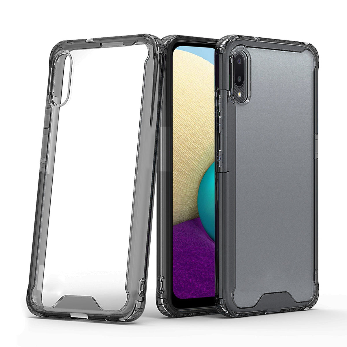 High Quality 2X Clean PC and TPU Bumper Case In Black For Samsung Galaxy A20 /M02 - Ultra-Slim & Reliable