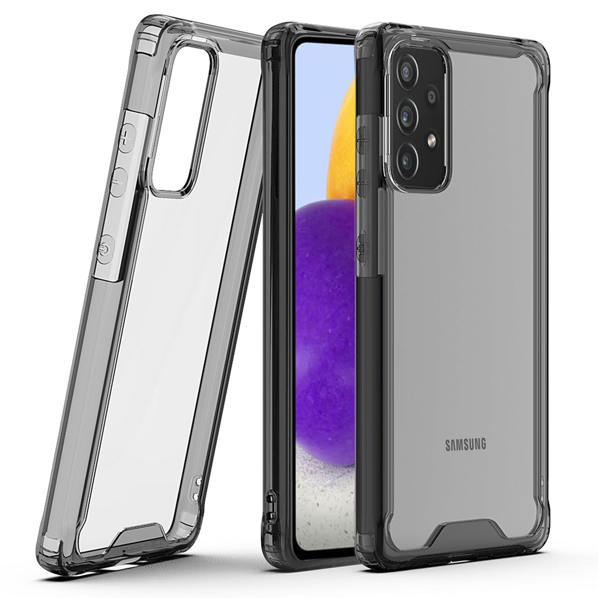 High Quality 2X Clean PC and TPU Bumper Case In Black For Samsung Galaxy A72 5G - Shockproof & Reliable