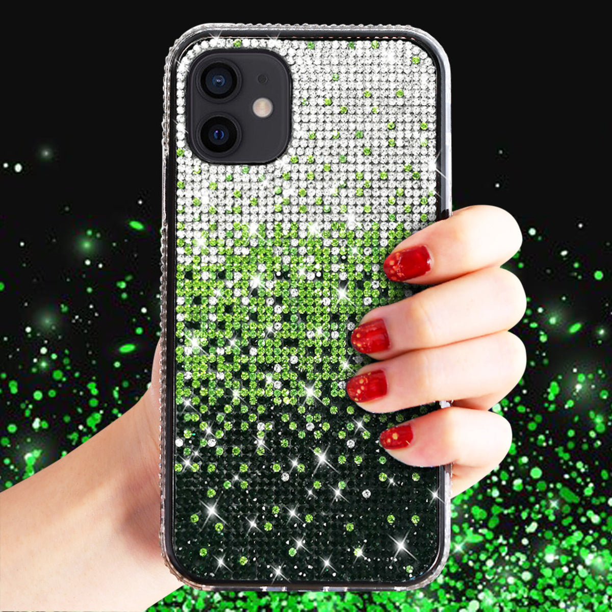 IPHONE 12 MINI Compatible Design Diamond Case For APPLE IPHONE 12 MINI In Green - Shockproof Protection by