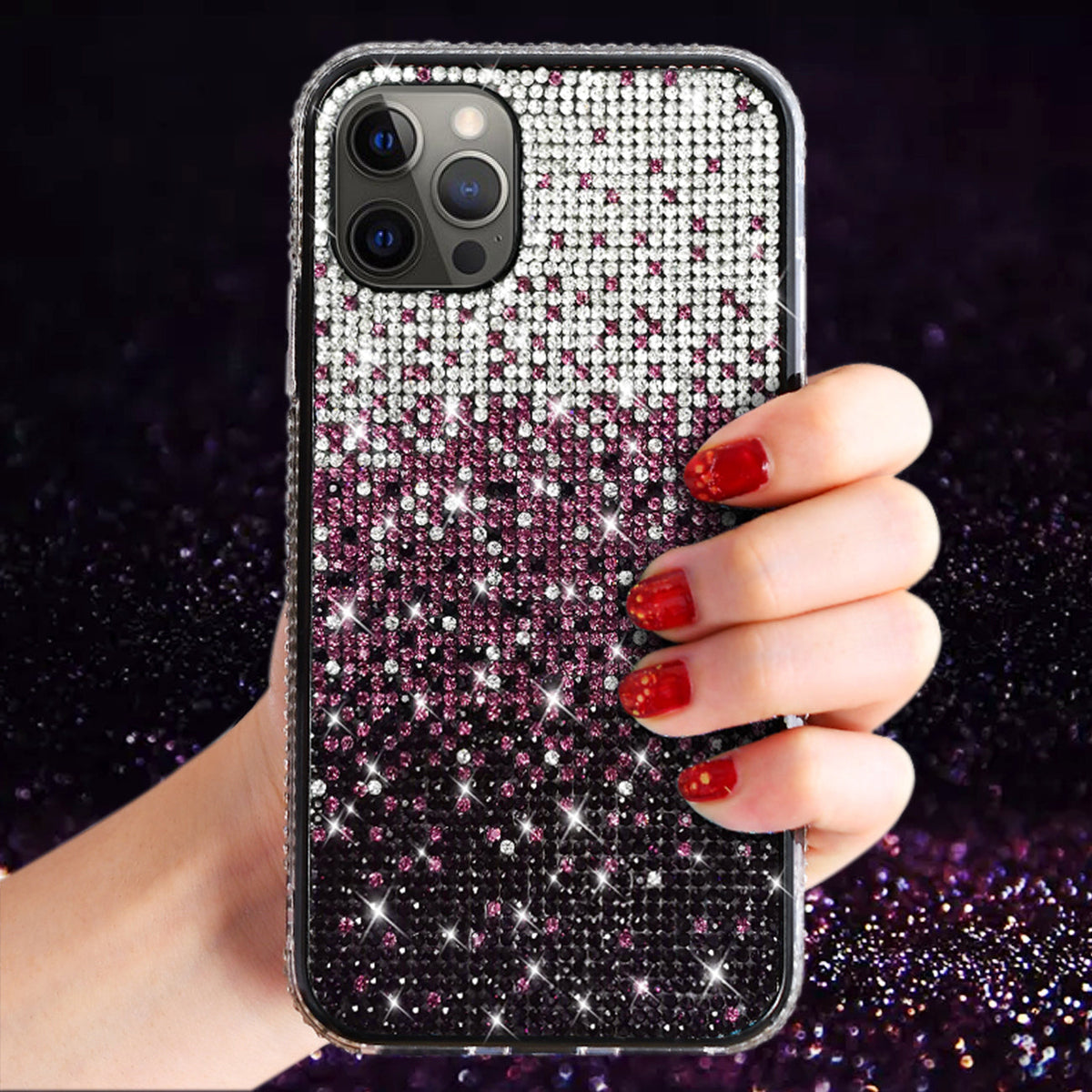 IPHONE 12 Compatible Design Diamond Case For APPLE IPHONE 12 /IPHONE 12 PRO In Purple - Crystal Clear Protection by