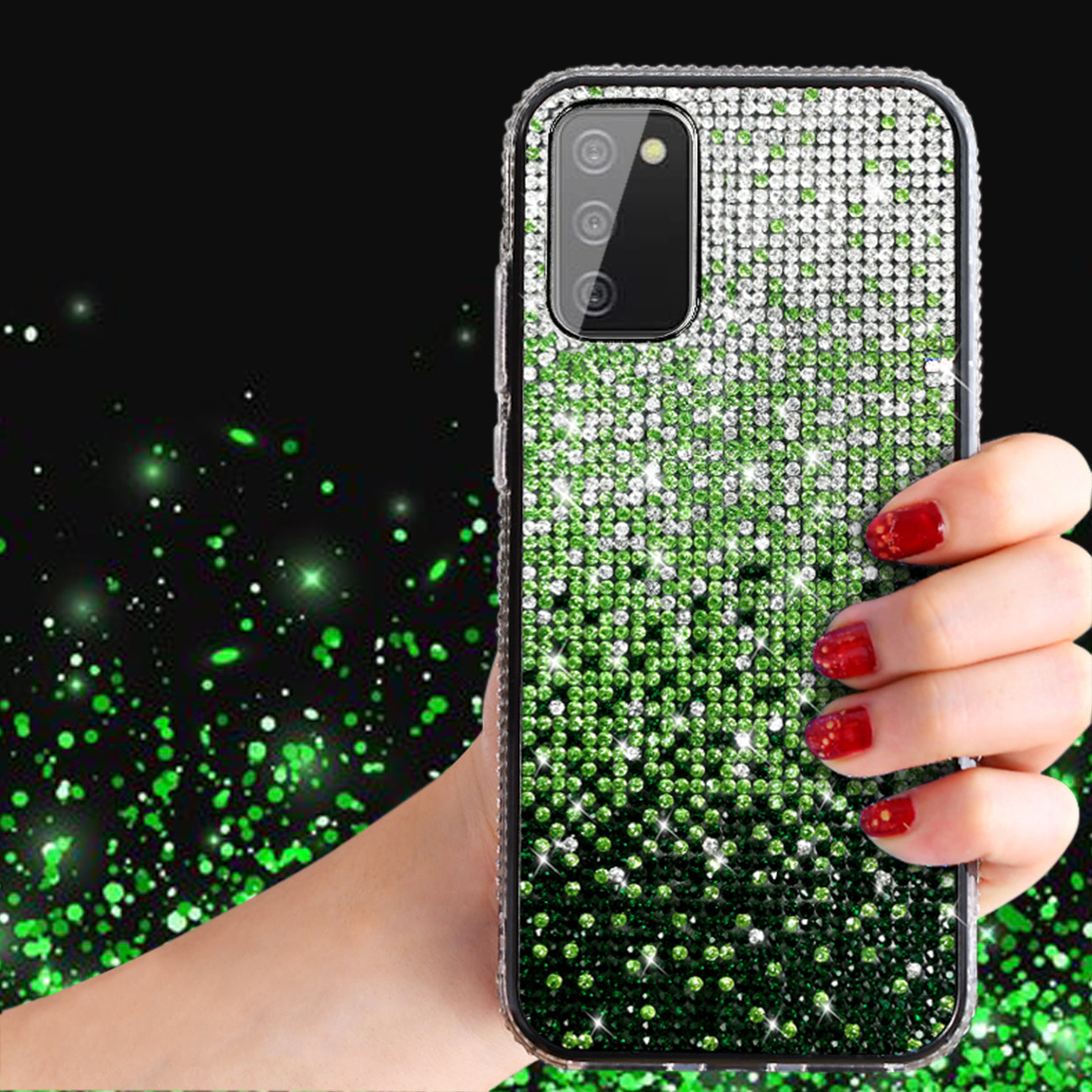 Design Diamond Case For GALAXY A02S In Green - Crystal Clear & Reliable