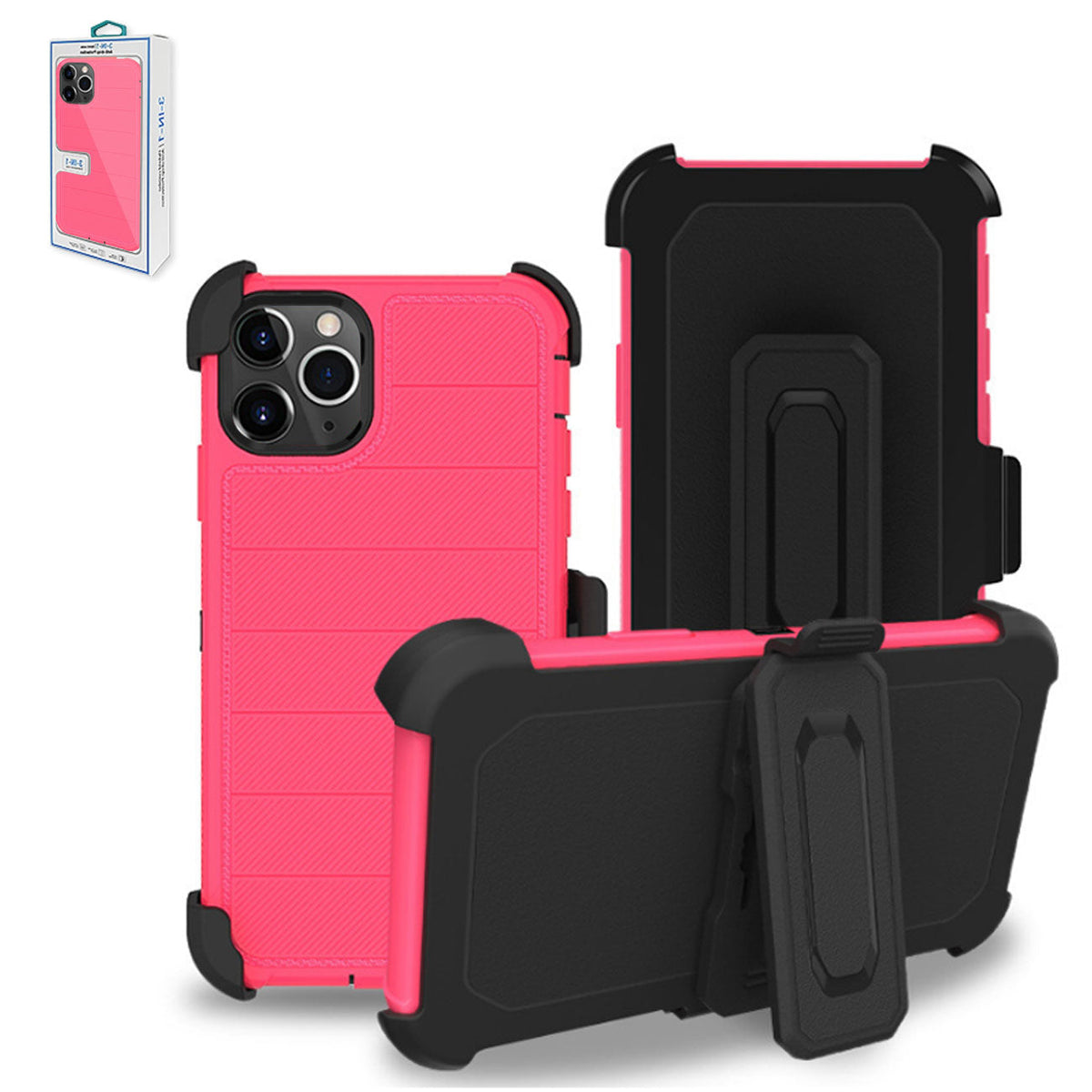 IPHONE 11 PRO Compatible 3-In-1 Hybrid Heavy Duty Holster Combo Case For APPLE IPHONE 11 PRO MAX In Hot Pink - Premium Protection by