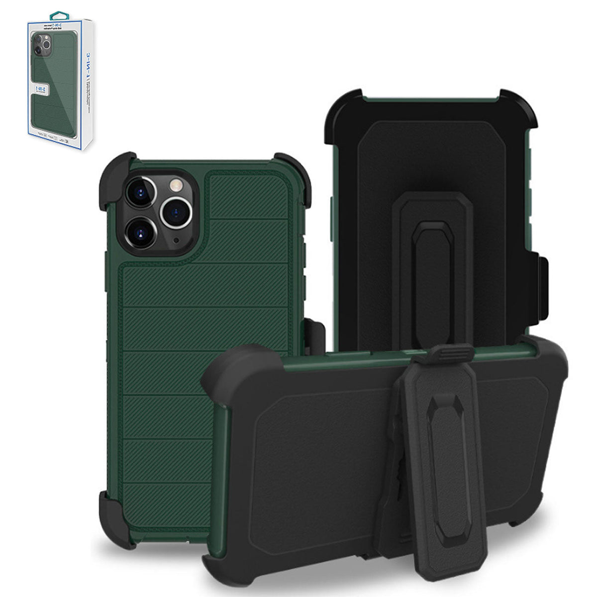 IPHONE 11 PRO Compatible 3-In-1 Hybrid Heavy Duty Holster Combo Case For APPLE IPHONE 11 PRO In Green - Shockproof Protection by