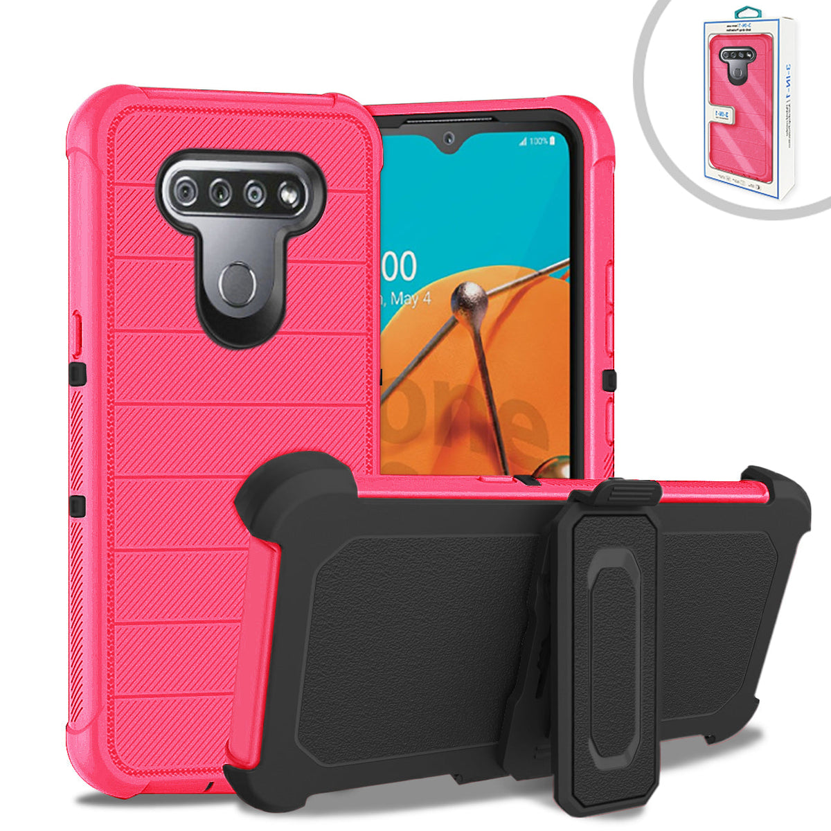 LG K51 3-In-1 Hybrid Heavy Duty Holster Combo Case In Hot Pink - Shockproof & Reliable