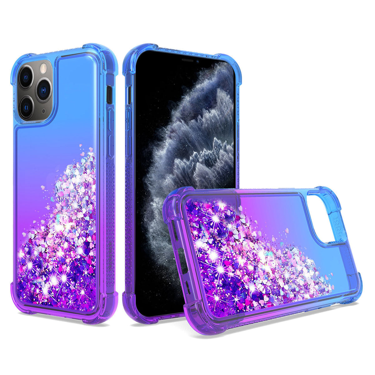 IPHONE 11 PRO Compatible Shiny Flowing Glitter Liquid Bumper Case For APPLE IPHONE 11 PRO MAX In Blue - Premium Protection by