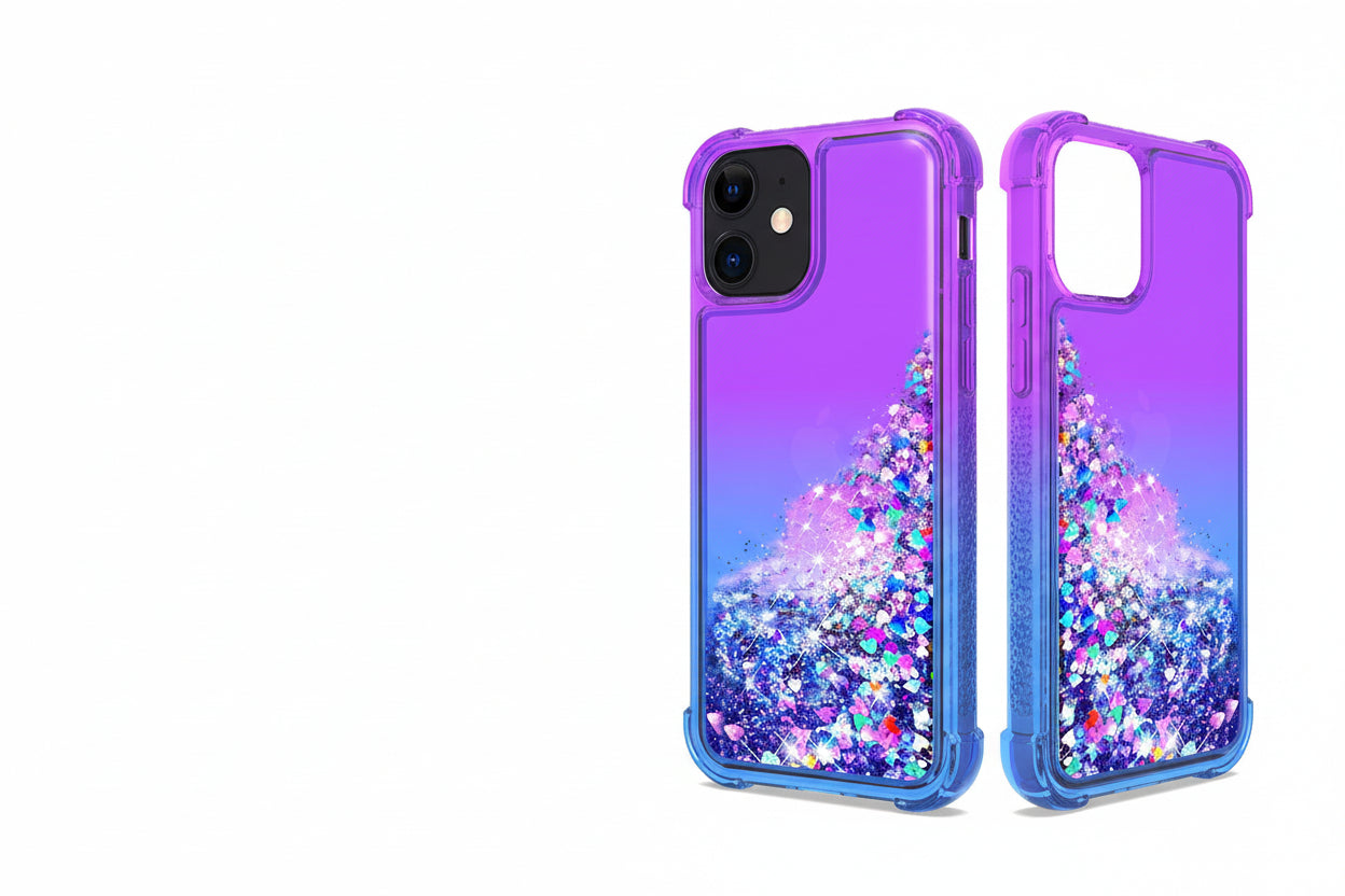 IPHONE 12 MINI Compatible Shiny Flowing Glitter Liquid Bumper Case For APPLE IPHONE 12 MINI In Purple - Crystal Clear Protection by