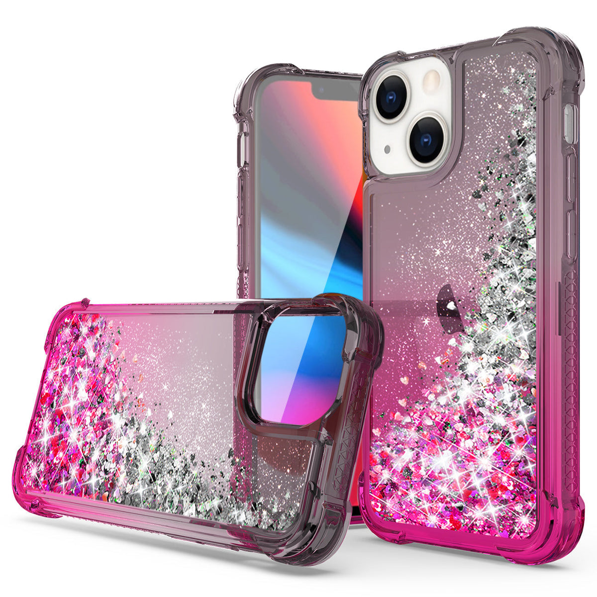 IPHONE 13 Compatible Shiny Flowing Glitter Liquid Bumper Case For APPLE IPHONE 13 In Black - Crystal Clear Protection by