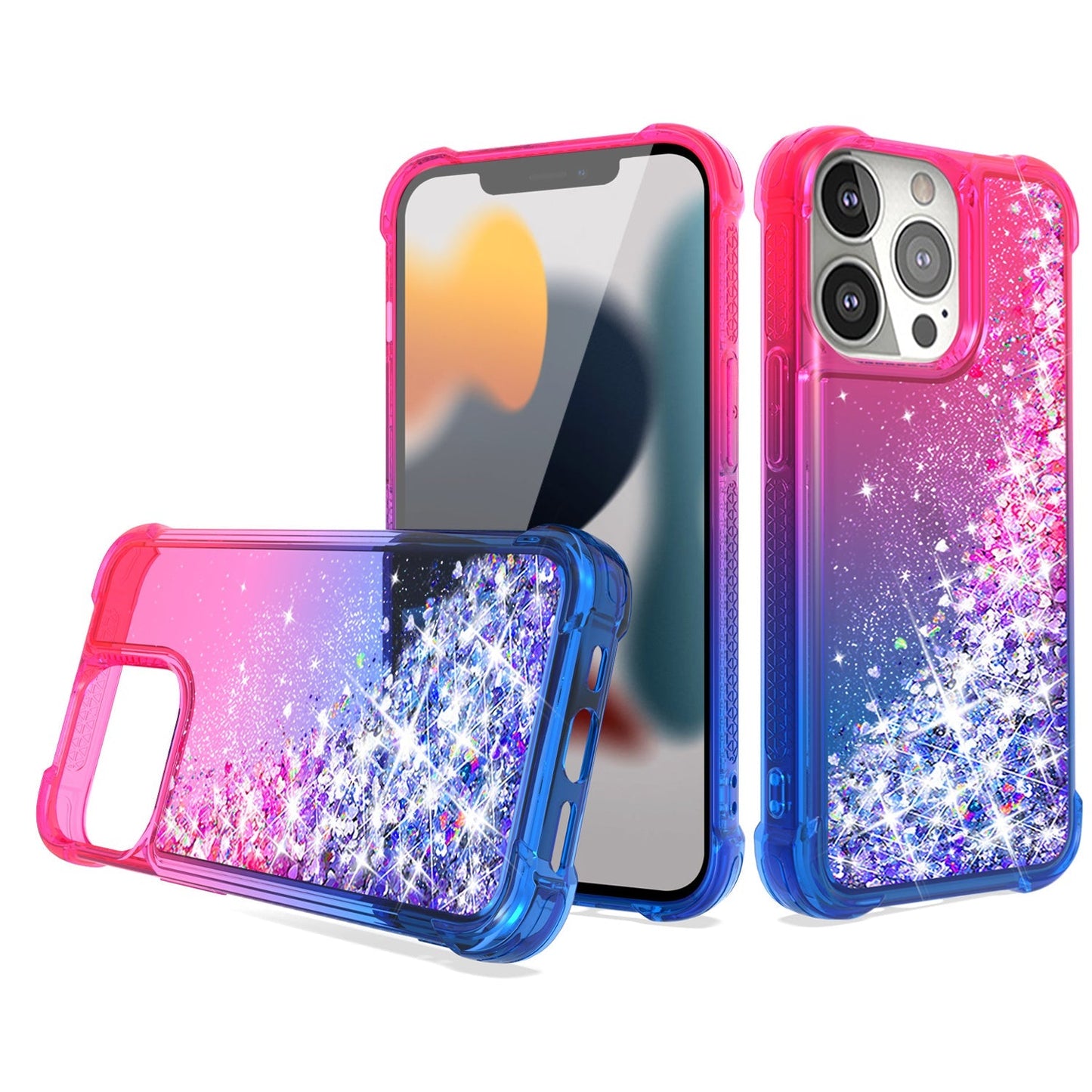 IPHONE 13 PRO Compatible Shiny Flowing Glitter Liquid Bumper Case For APPLE IPHONE 13 PRO MAX In Pink - Shockproof Protection by