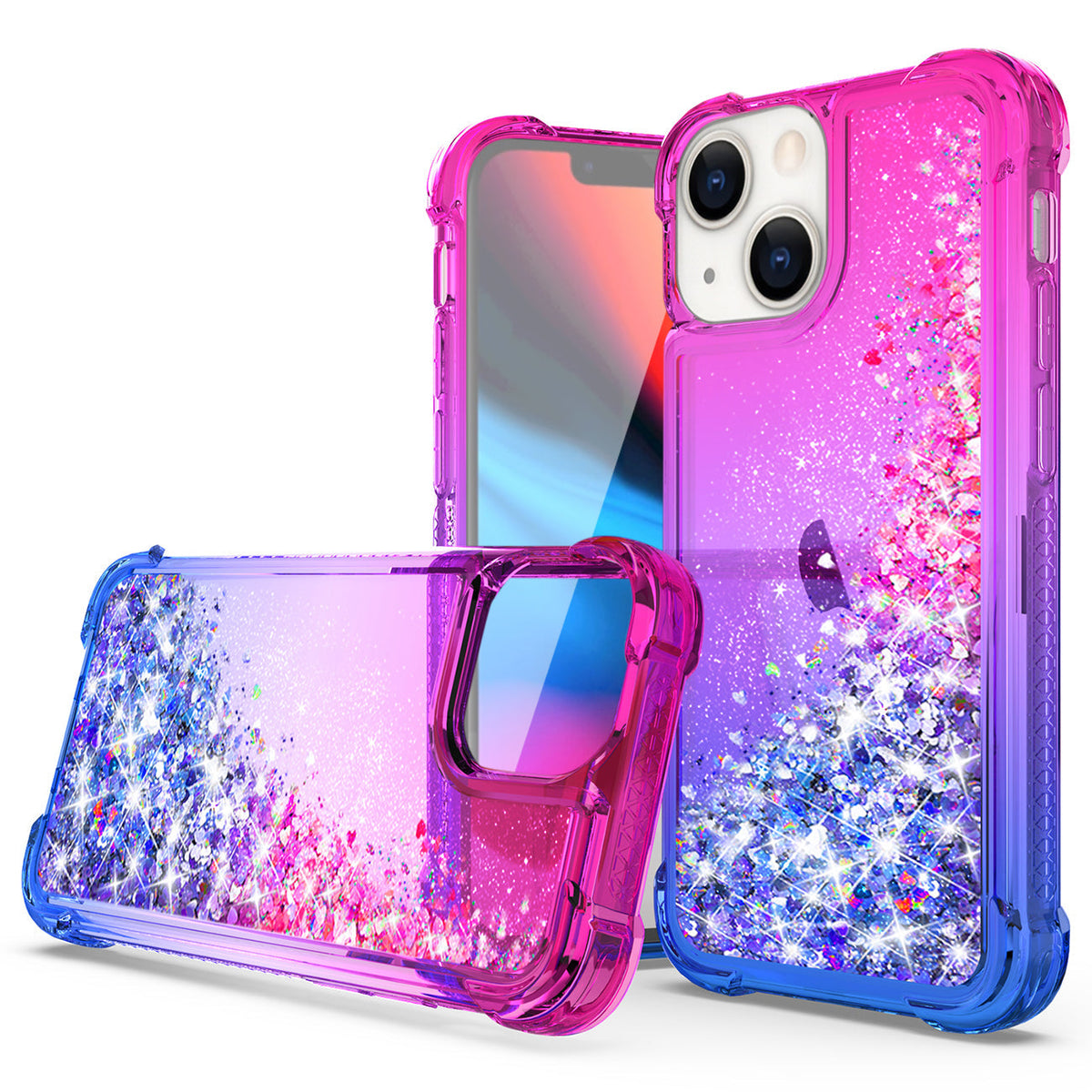 IPHONE 13 Compatible Shiny Flowing Glitter Liquid Bumper Case For APPLE IPHONE 13 In Pink - Premium Protection by