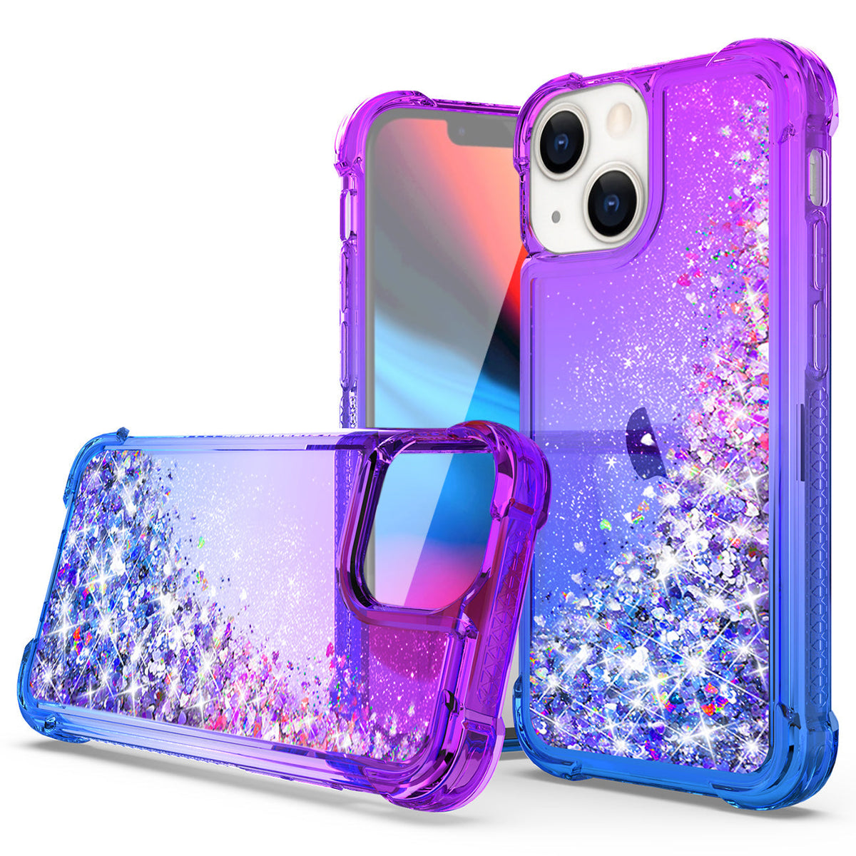 IPHONE 13 Compatible Shiny Flowing Glitter Liquid Bumper Case For APPLE IPHONE 13 In Purple - Ultra-Slim Protection by