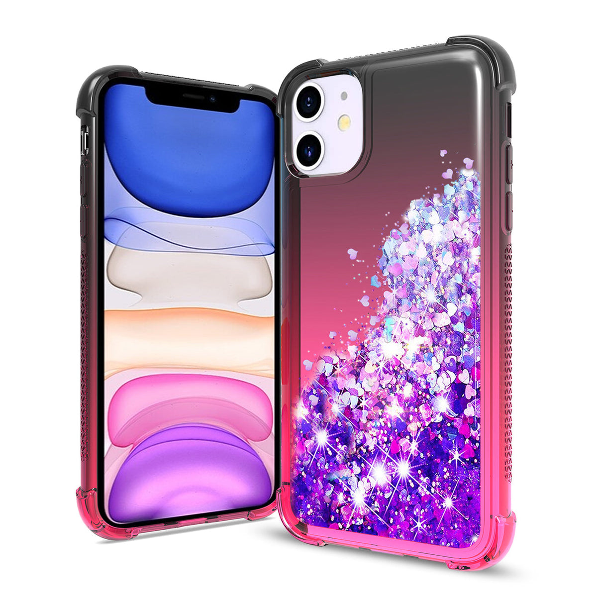 IPHONE 11 Compatible Shiny Flowing Glitter Liquid Bumper Case For APPLE IPHONE 11 In Black - Shockproof Protection by