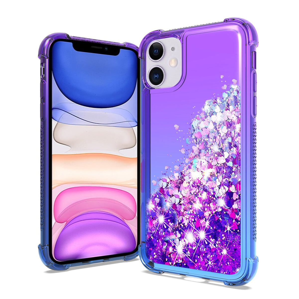 IPHONE 11 Compatible Shiny Flowing Glitter Liquid Bumper Case For APPLE IPHONE 11 In Purple - Crystal Clear Protection by