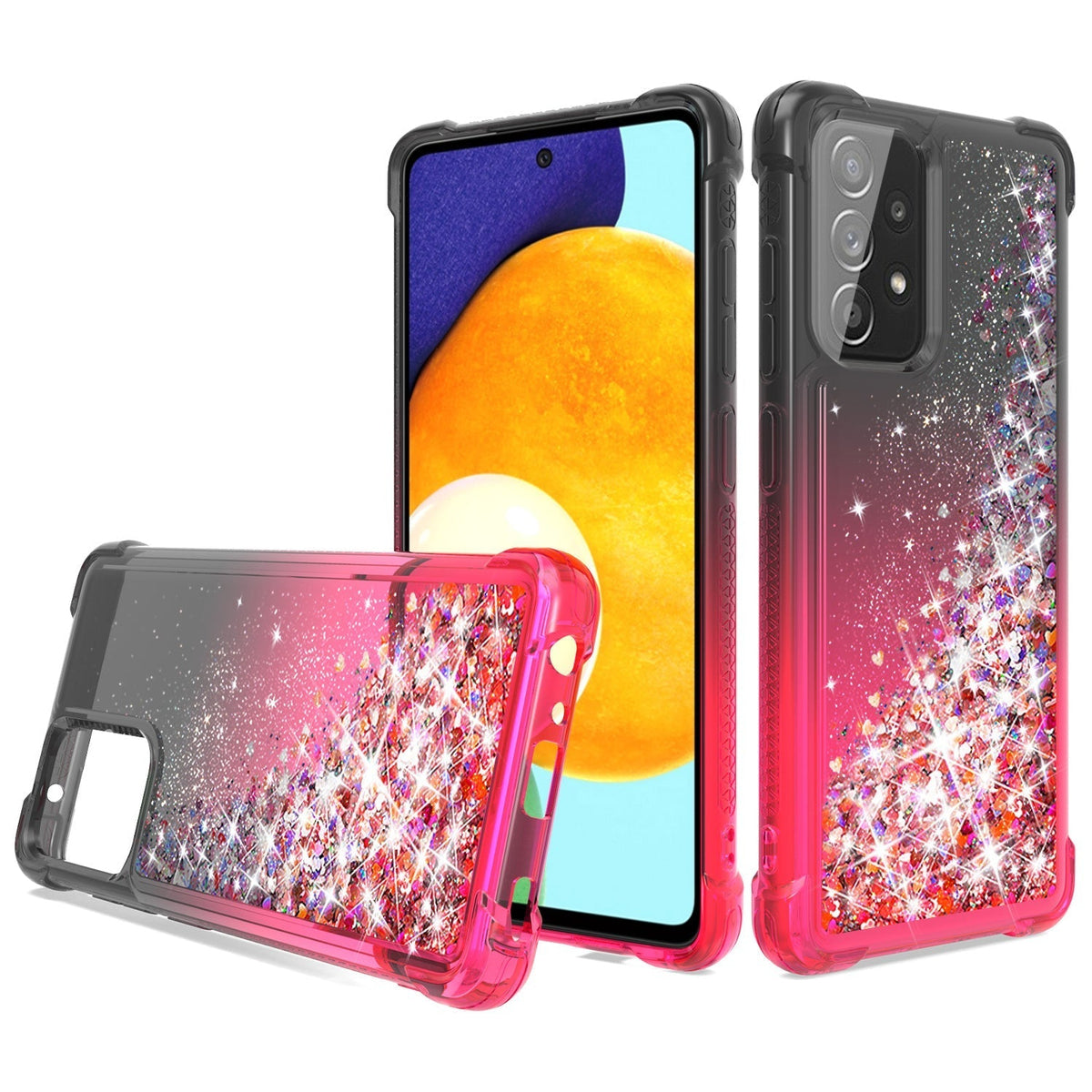 Shiny Flowing Glitter Liquid Bumper Case For Galaxy A52 5G In Black - Crystal Clear & Reliable