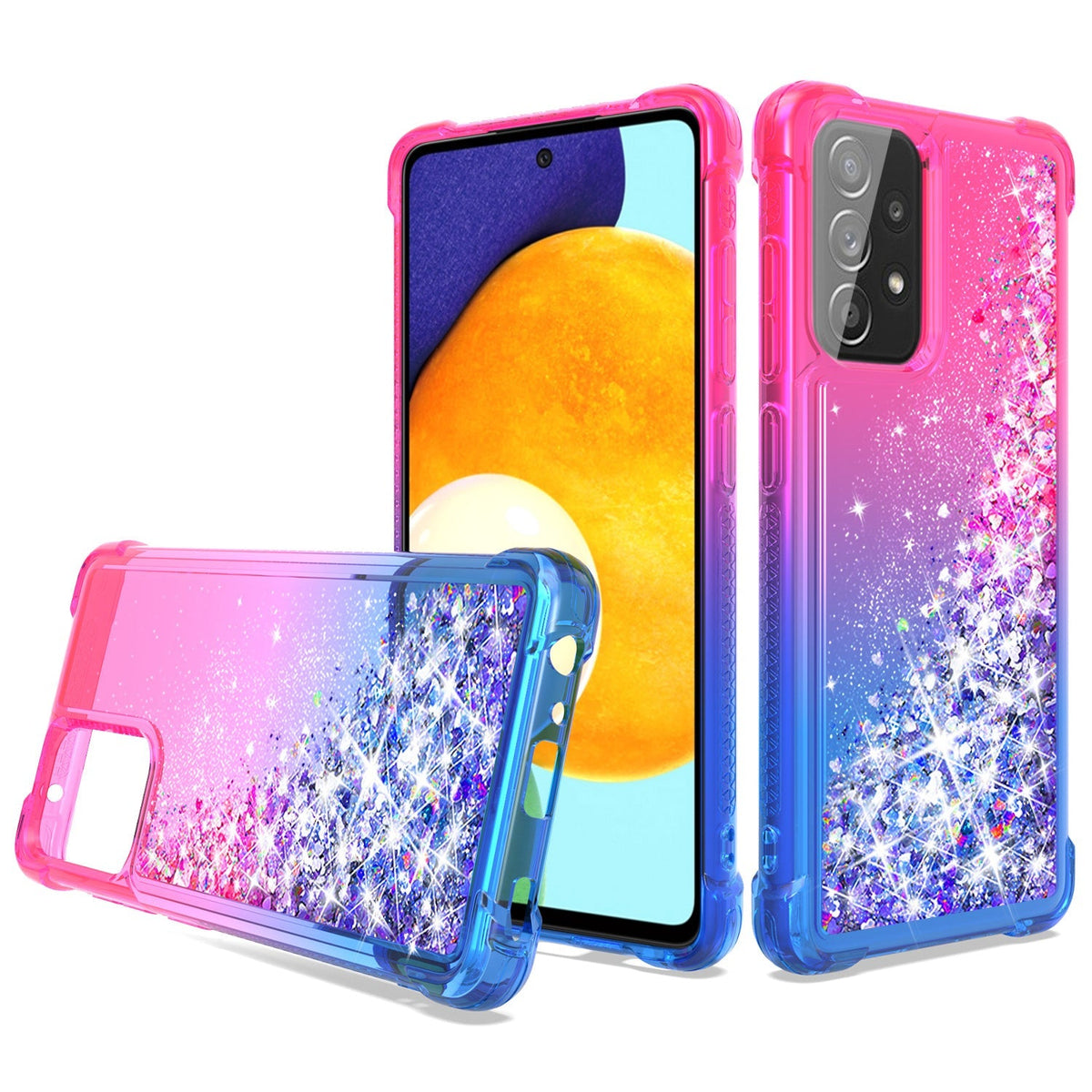 Shiny Flowing Glitter Liquid Bumper Case For Galaxy A52 5G In Pink - Premium & Reliable