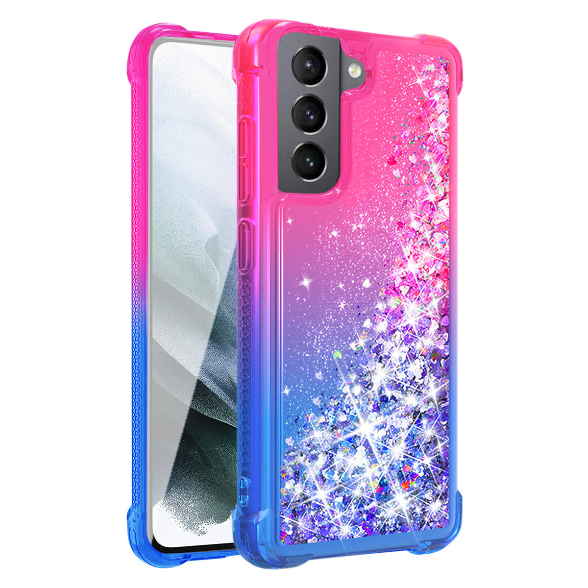 Shiny Flowing Glitter Liquid Bumper Case For Galaxy S21 FE In Pink - Premium & Reliable