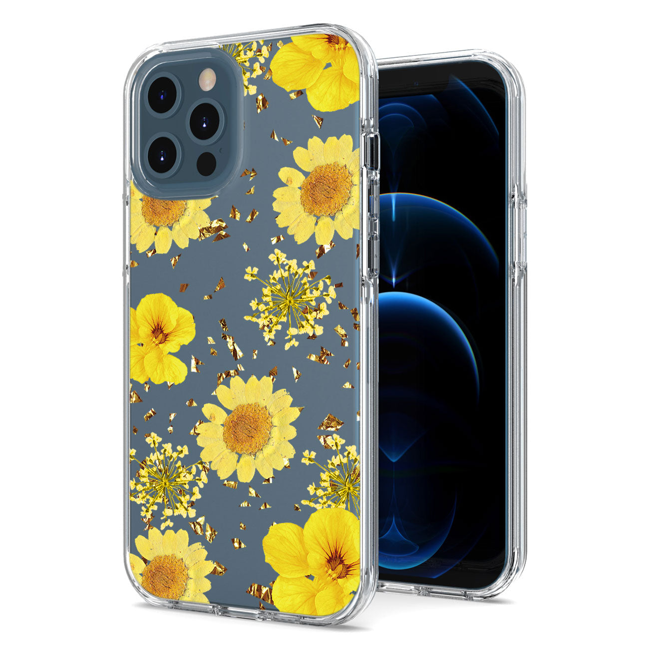 IPHONE 12 PRO Compatible Pressed dried flower Design Phone case for APPLE IPHONE 12 PRO MAX in Yellow - Crystal Clear Protection by