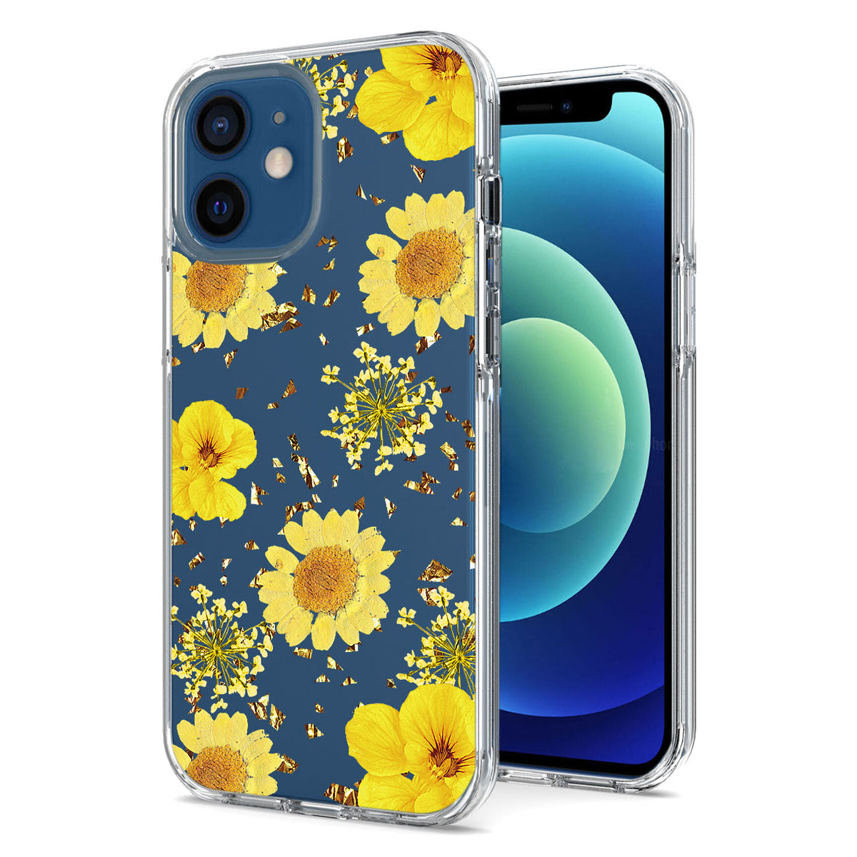 IPHONE 12 MINI Compatible Pressed dried flower Design Phone case for APPLE IPHONE 12 MINI in Yellow - Crystal Clear Protection by