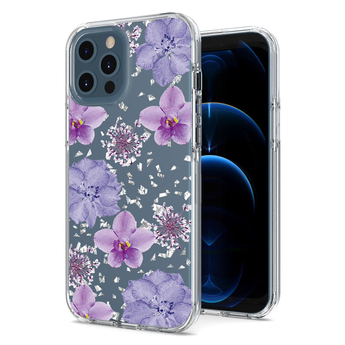 IPHONE 12 Compatible Pressed dried flower Design Phone case for APPLE IPHONE 12 / IPHONE 12 PRO in Purple - Shockproof Protection by